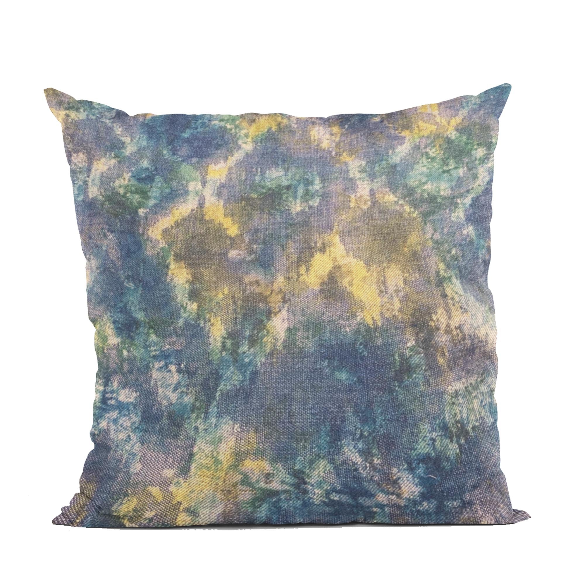 Plutus Blue Green Yellow Aquamarine Sunrise Abstract Luxury Throw Pillow-0