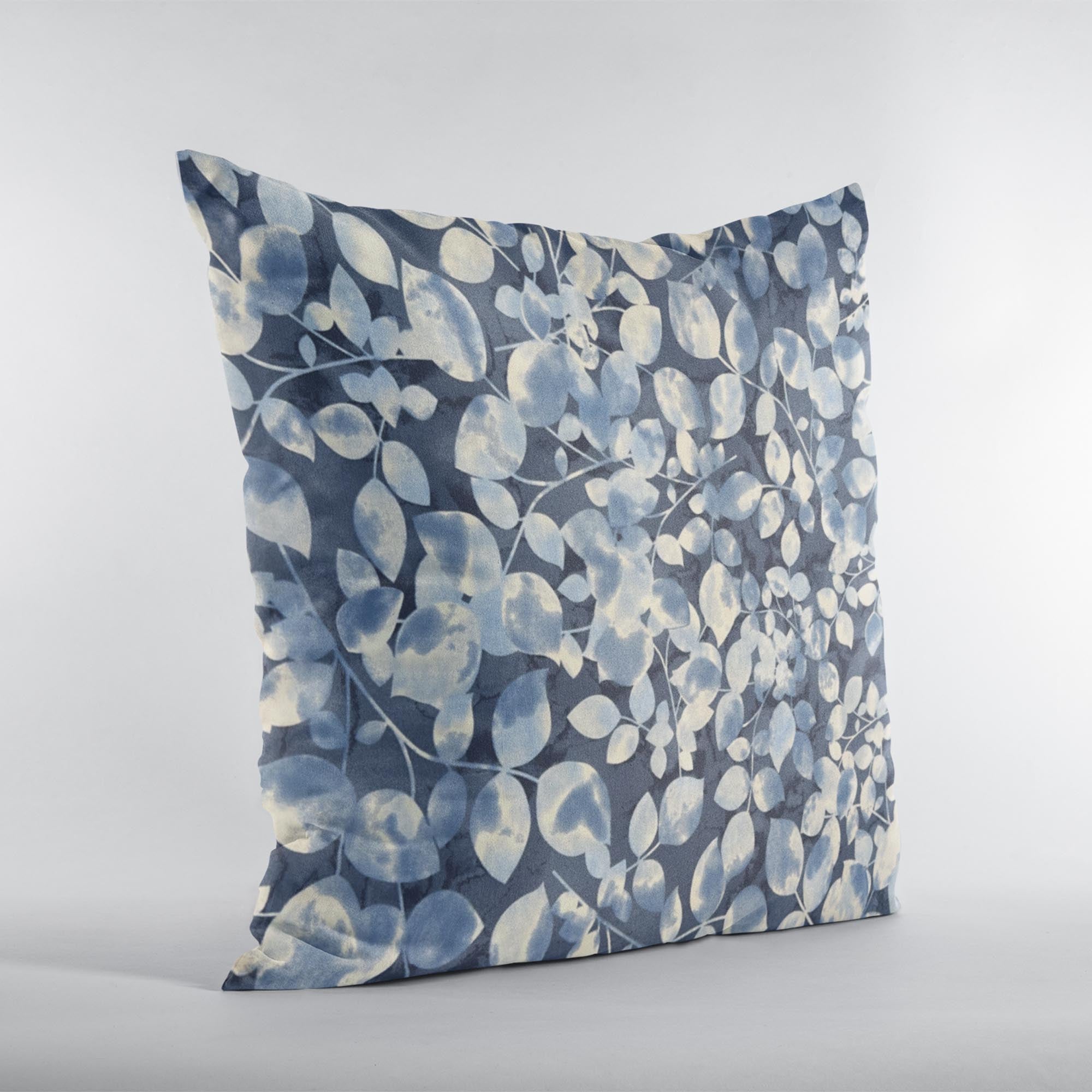 Plutus Blue White Oceanside Blossom Floral Luxury Throw Pillow-1