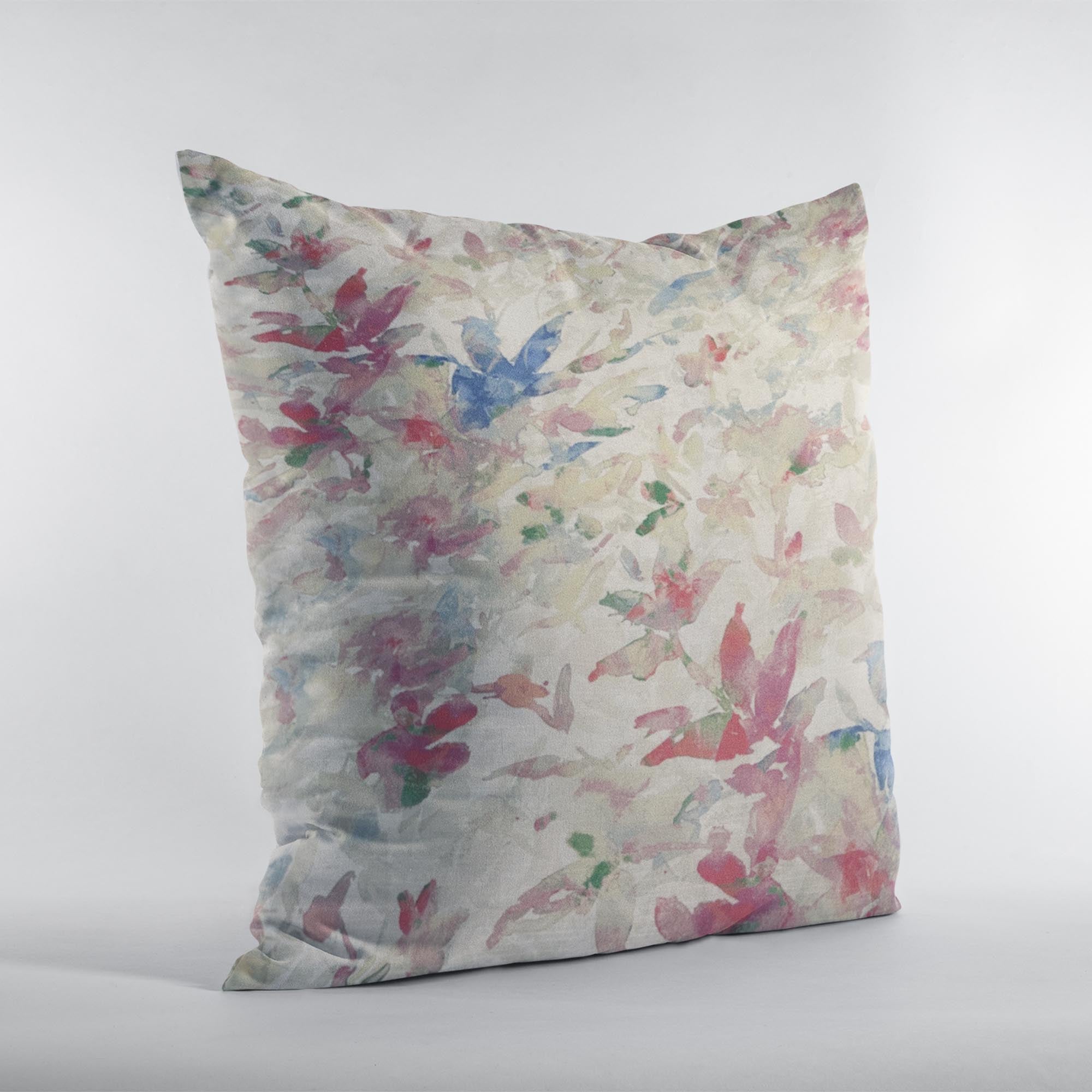 Plutus Beige Red Blue Sunset Garden Floral Luxury Throw Pillow-1