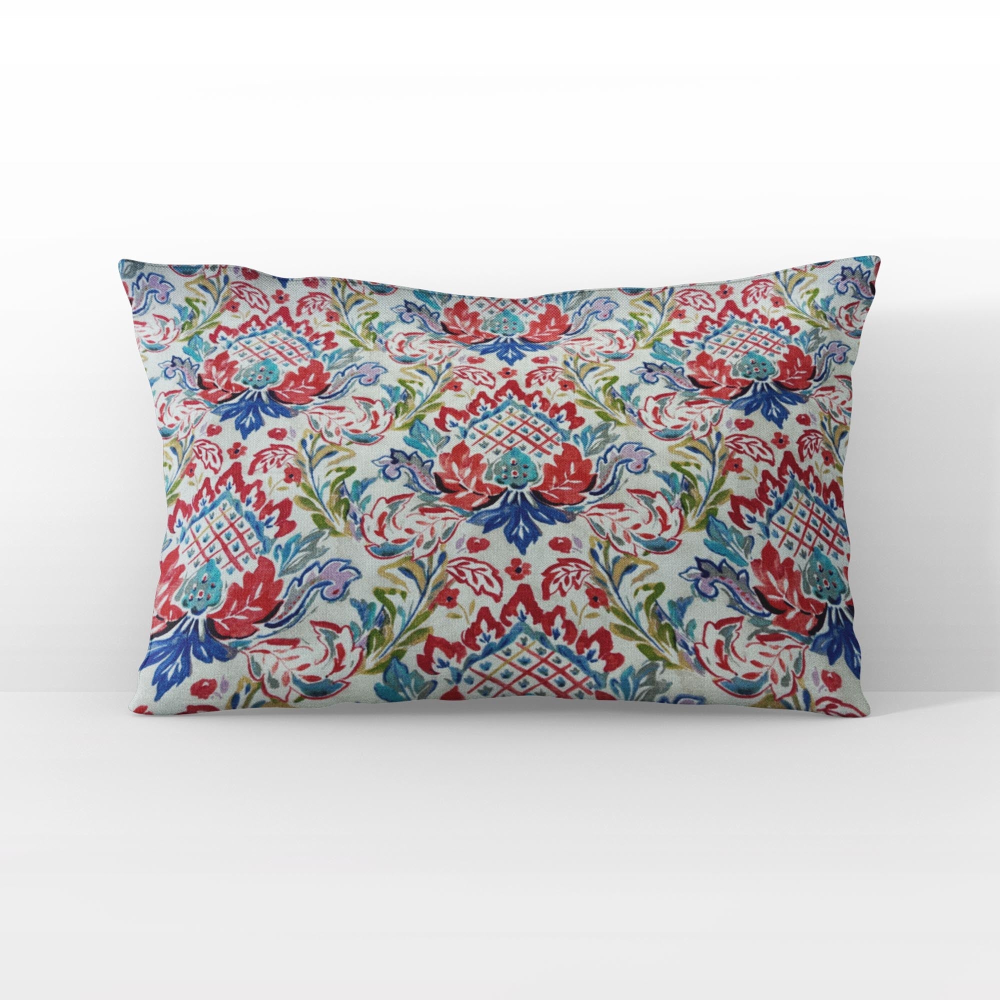 Plutus Beige Red Blue Wildflower Dream Floral Luxury Throw Pillow-3