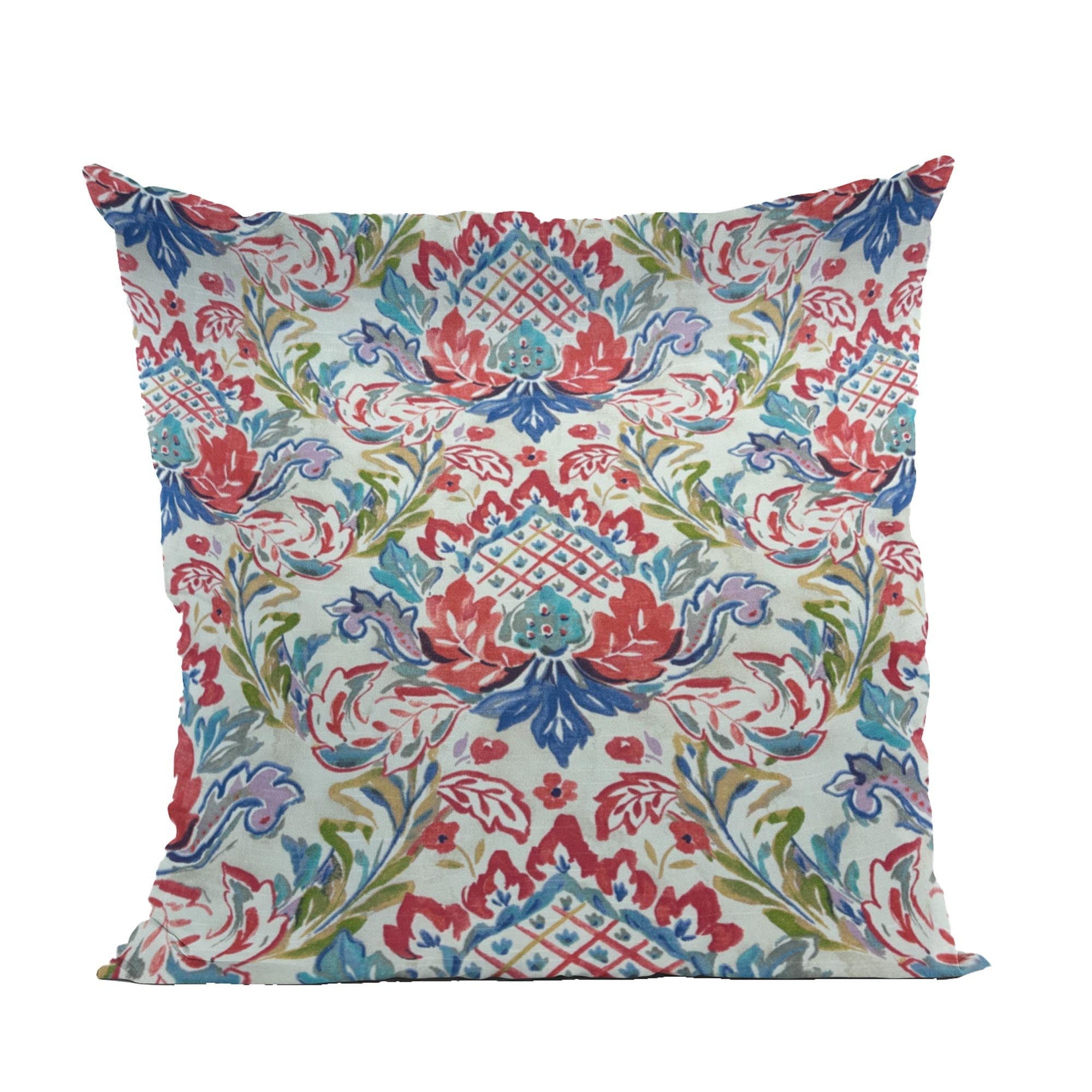 Plutus Beige Red Blue Wildflower Dream Floral Luxury Throw Pillow-0