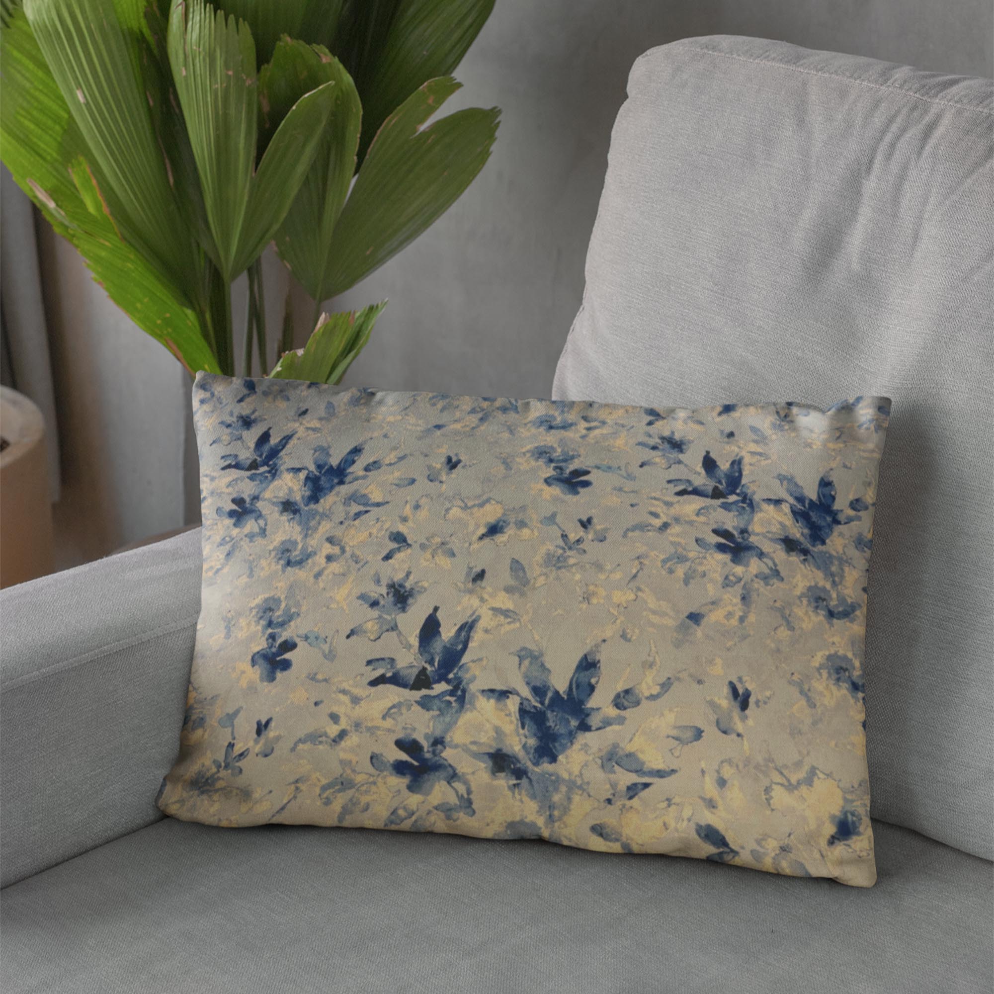 Plutus Blue Beige Coastal Breeze Floral Luxury Throw Pillow-2