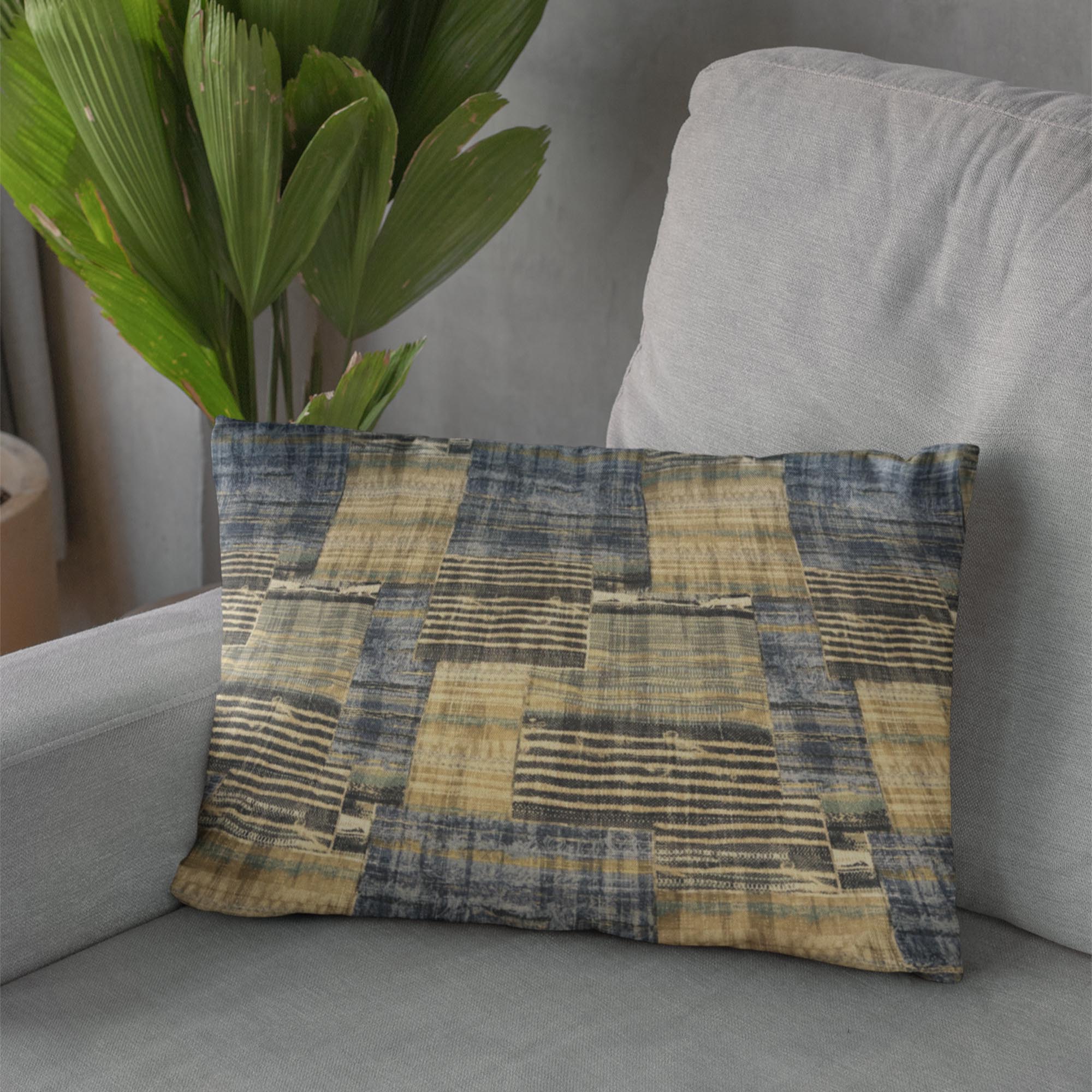 Plutus Green Blue Tranquil Mosaic Plaid Luxury Throw Pillow-2