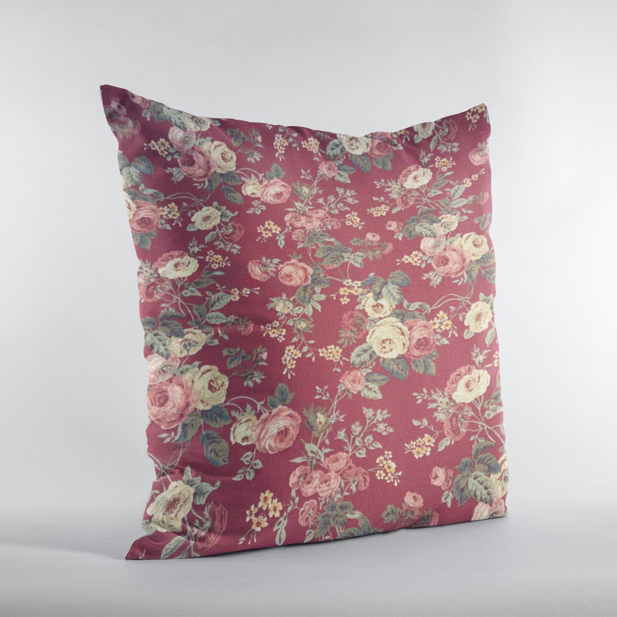 Plutus Red Beige Crimson Charm Floral Luxury Throw Pillow-1