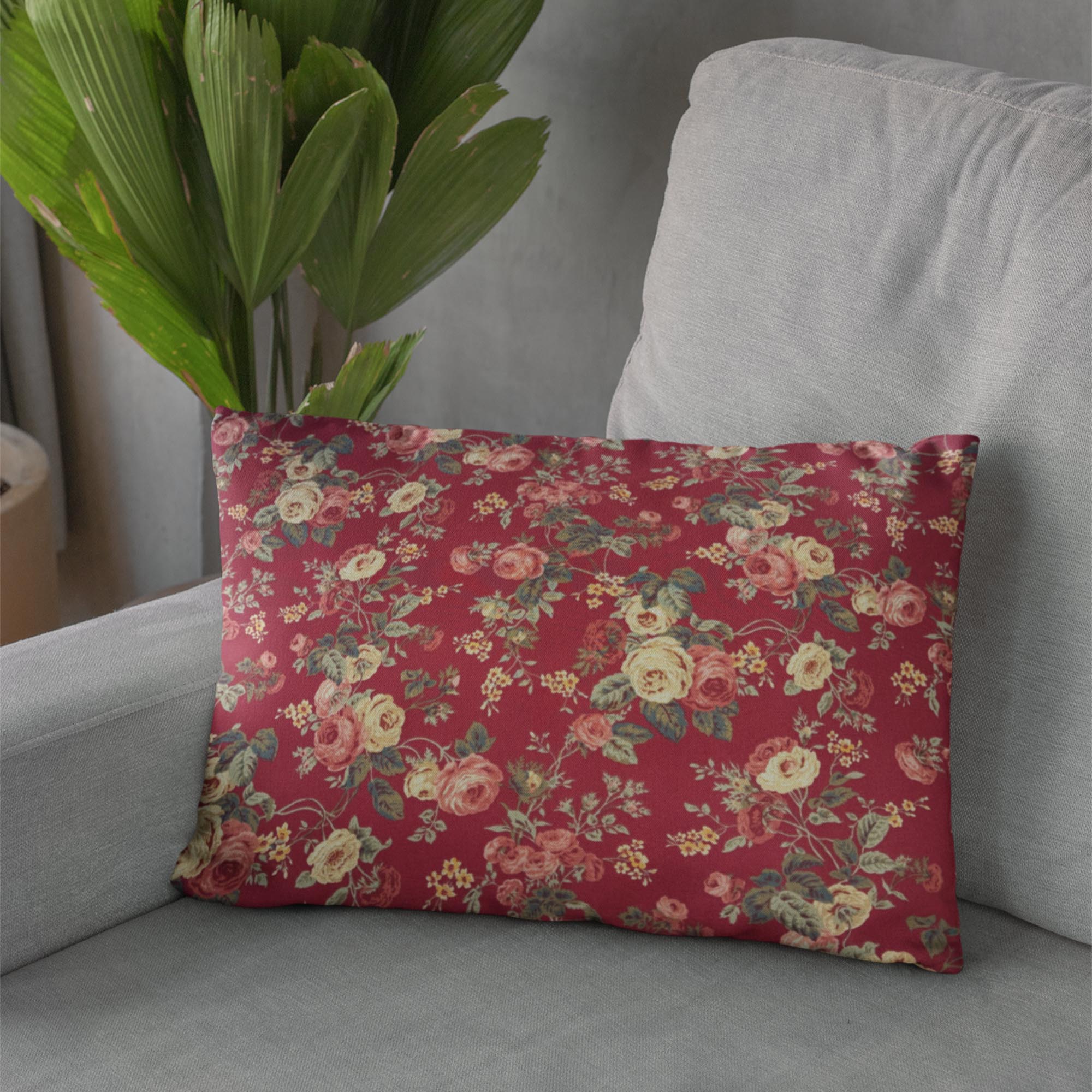 Plutus Red Beige Crimson Charm Floral Luxury Throw Pillow-2