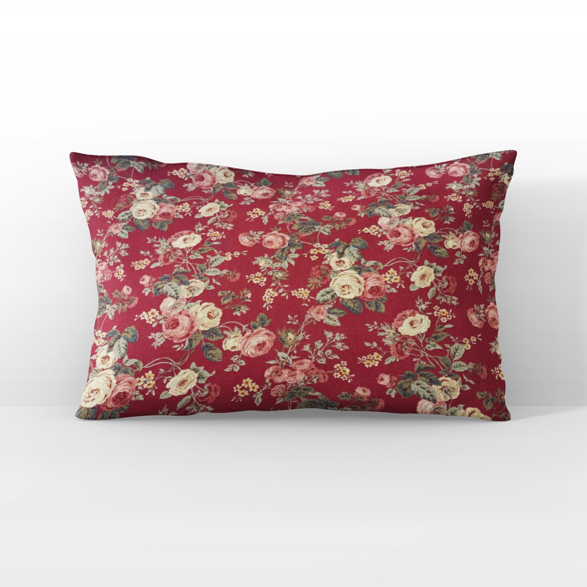 Plutus Red Beige Crimson Charm Floral Luxury Throw Pillow-3