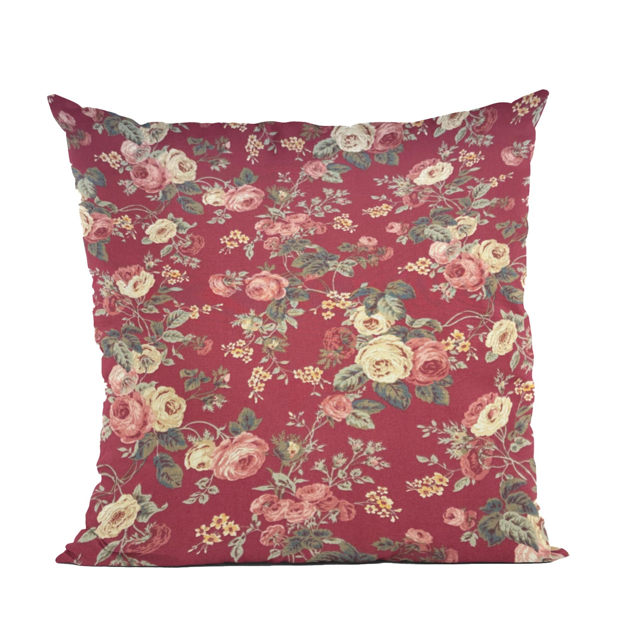 Plutus Red Beige Crimson Charm Floral Luxury Throw Pillow-0