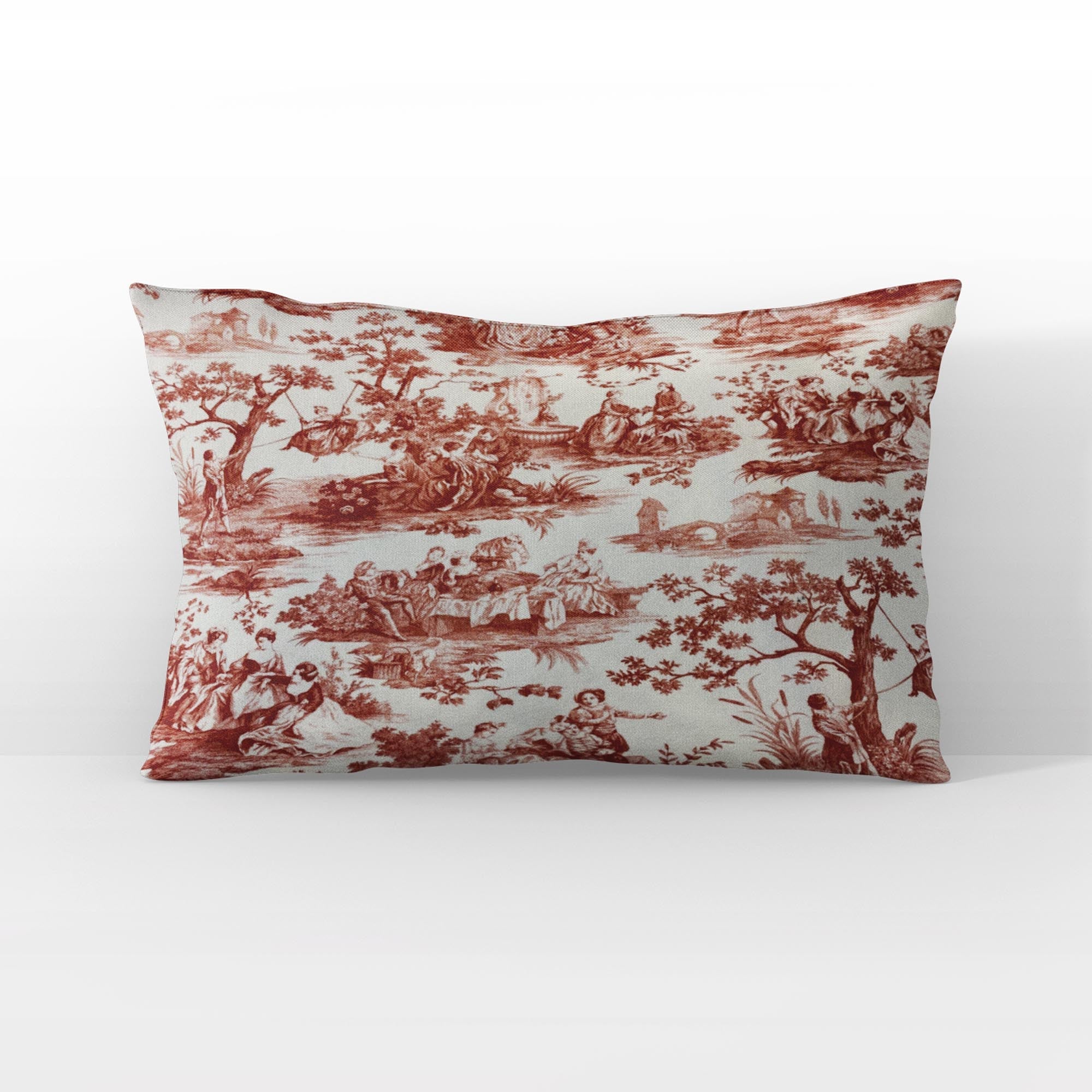 Plutus Red Beige Heritage Haven Picture Luxury Throw Pillow-3