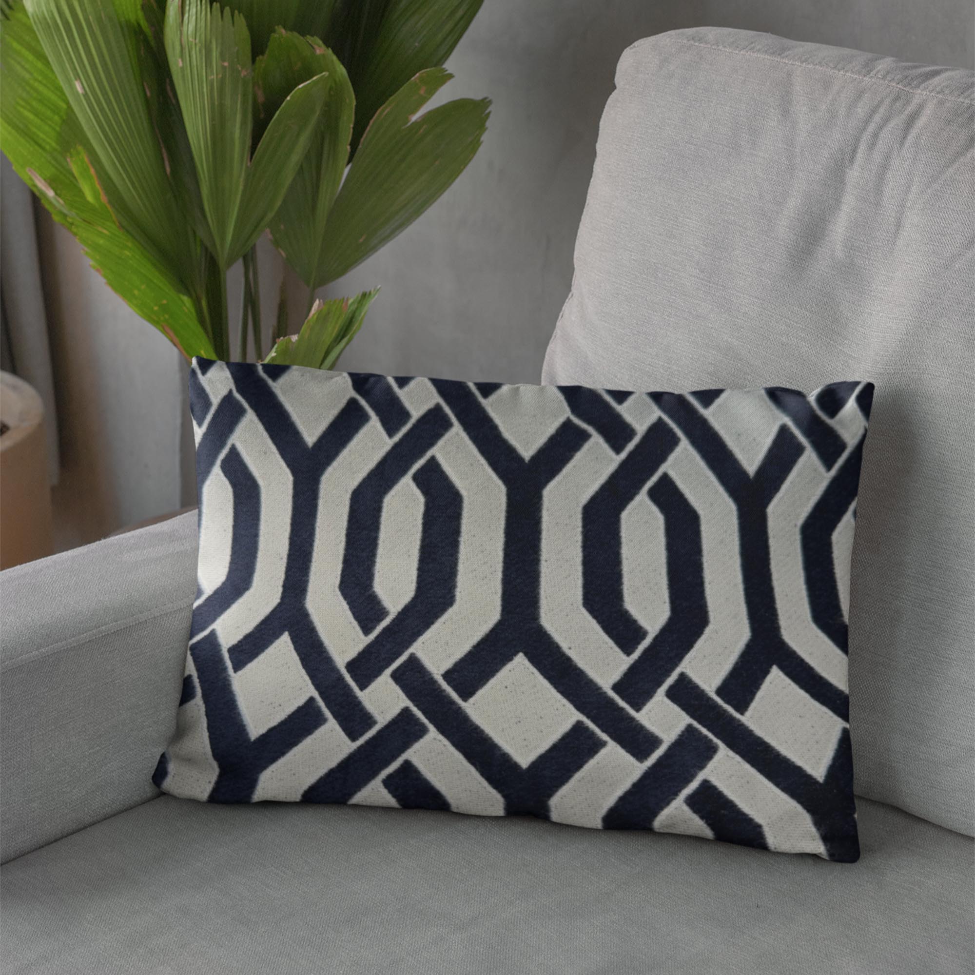 Plutus Navy Beige Opulent Trellis Imperial Trellis Luxury Throw Pillow-2