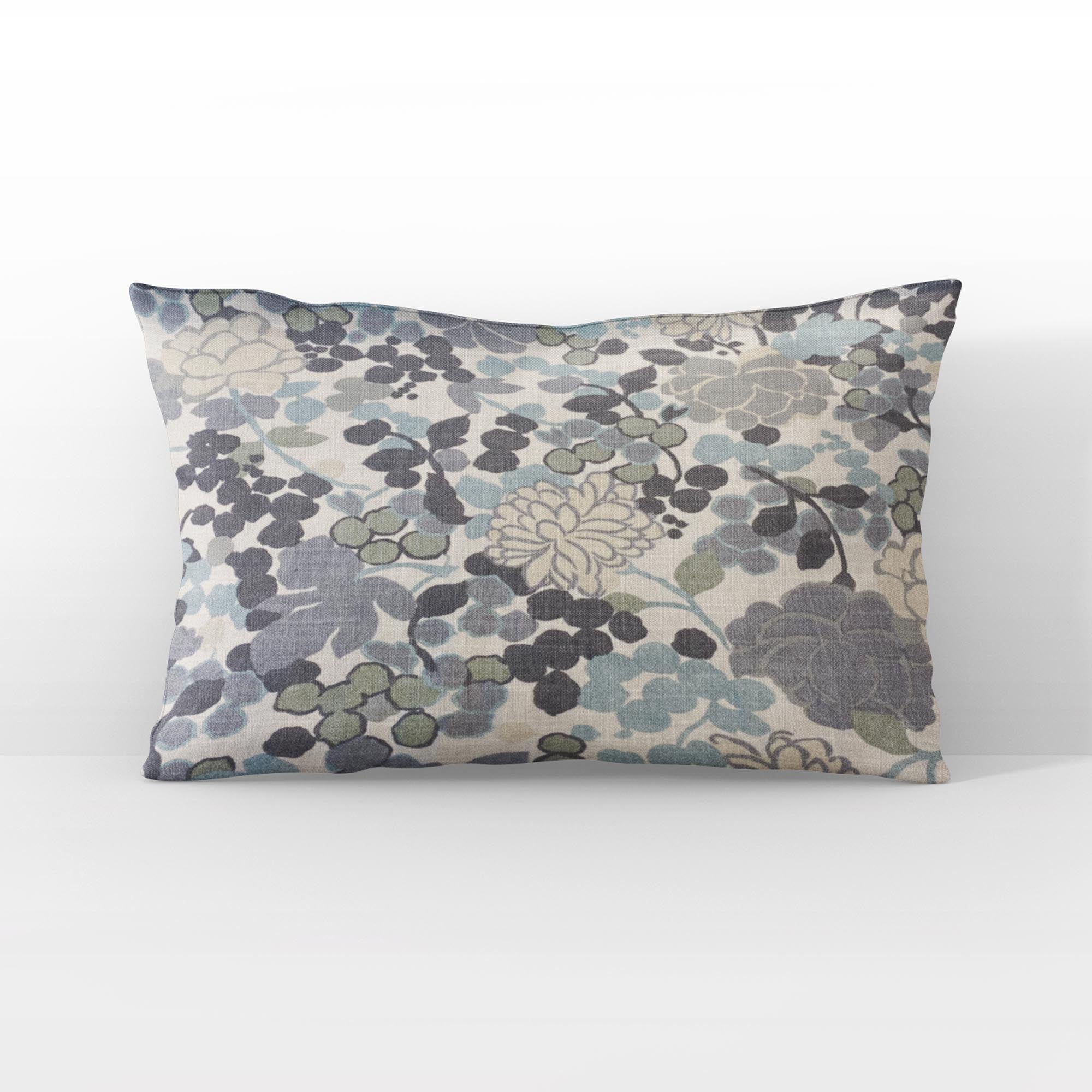 Plutus Blue Beige Gray Serene Blooms Floral Luxury Throw Pillow-3