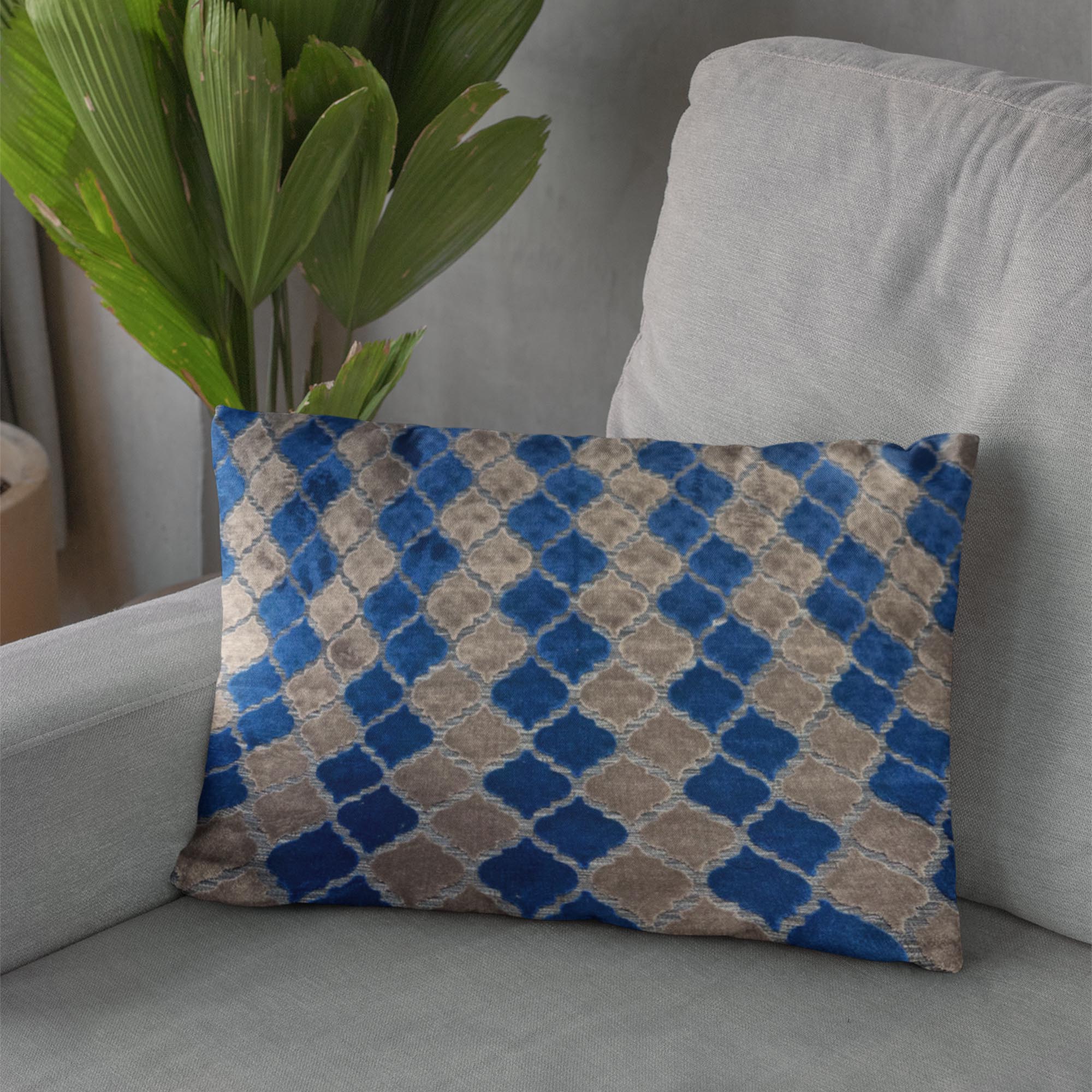 Plutus Blue Gray Azure Mosaic Tiles Luxury Throw Pillow-2