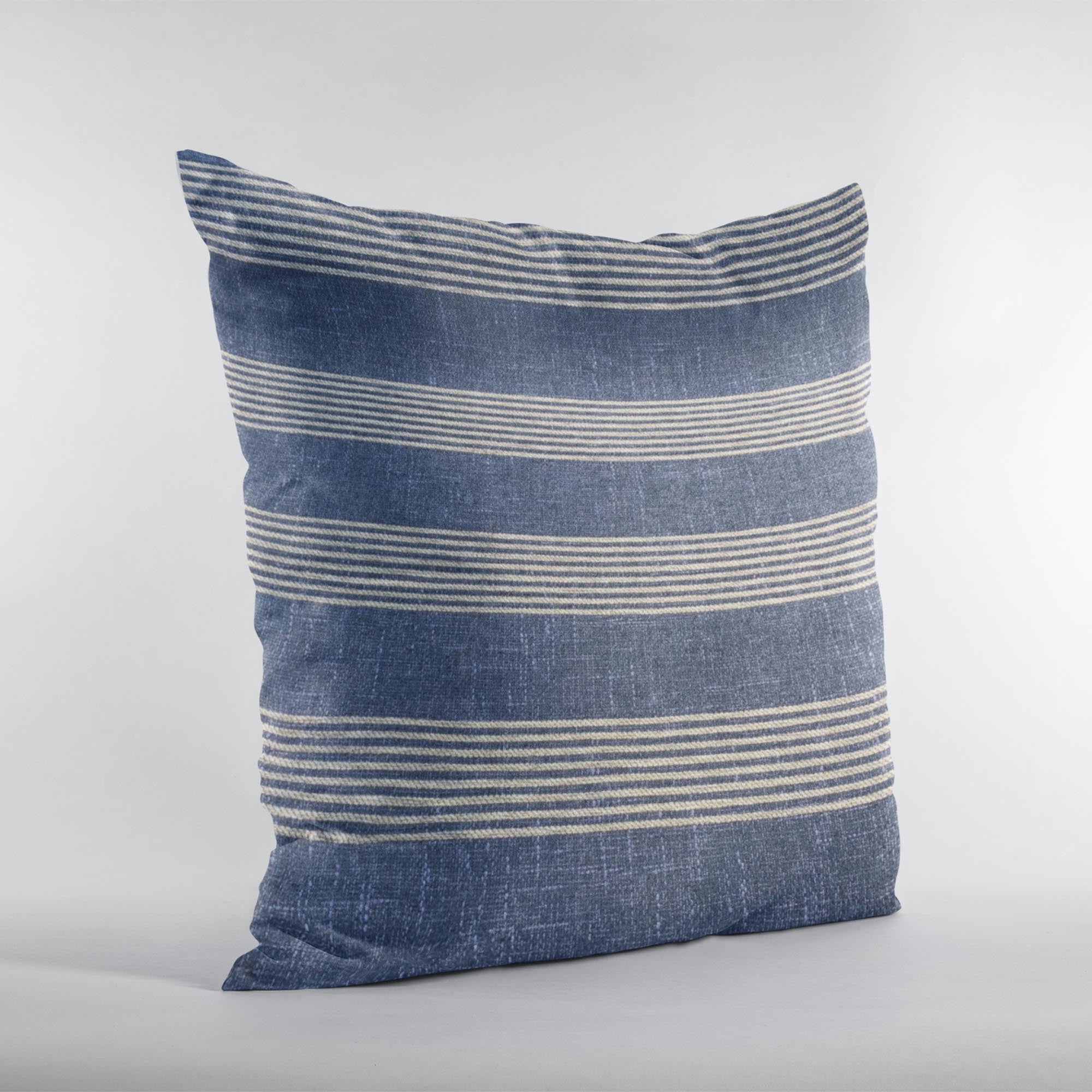 Plutus Blue Beige Skyline Stripes Stripe Luxury Throw Pillow-1