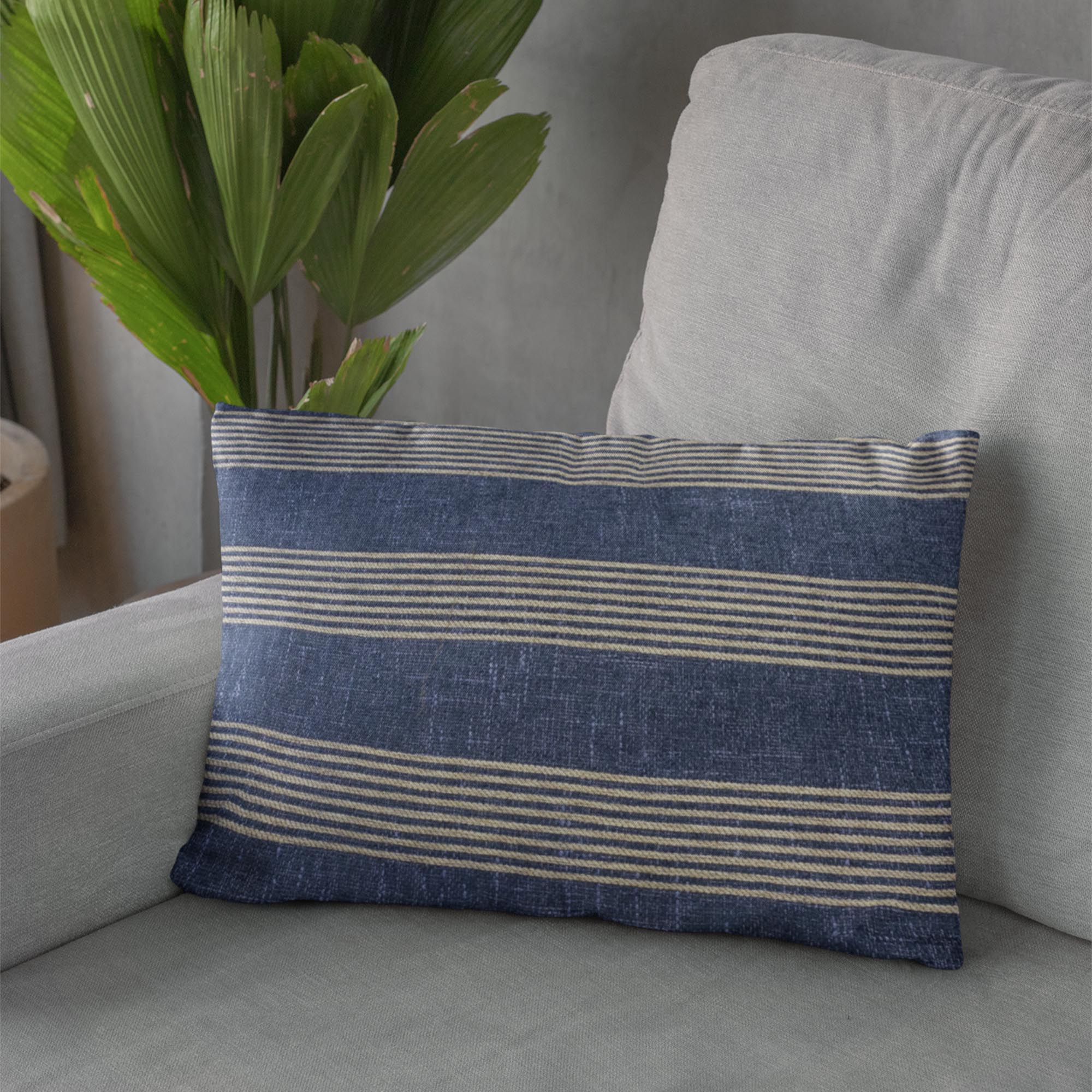 Plutus Blue Beige Skyline Stripes Stripe Luxury Throw Pillow-2