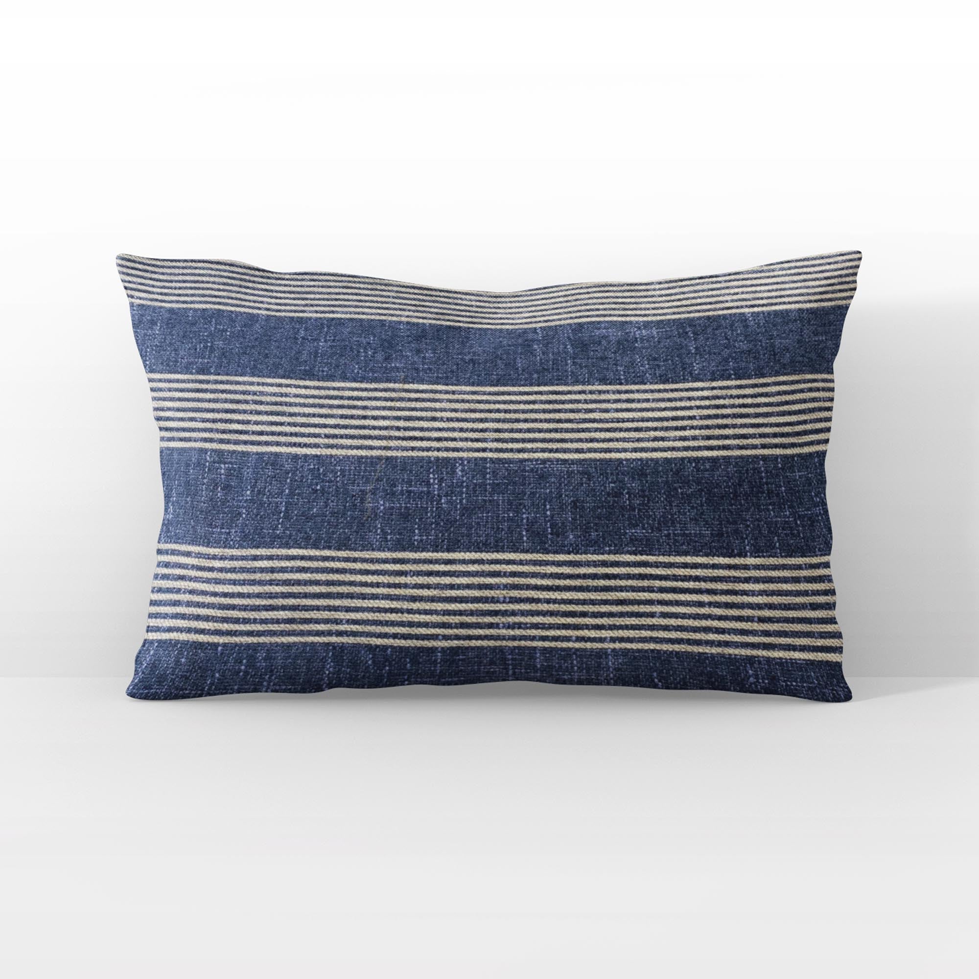 Plutus Blue Beige Skyline Stripes Stripe Luxury Throw Pillow-3