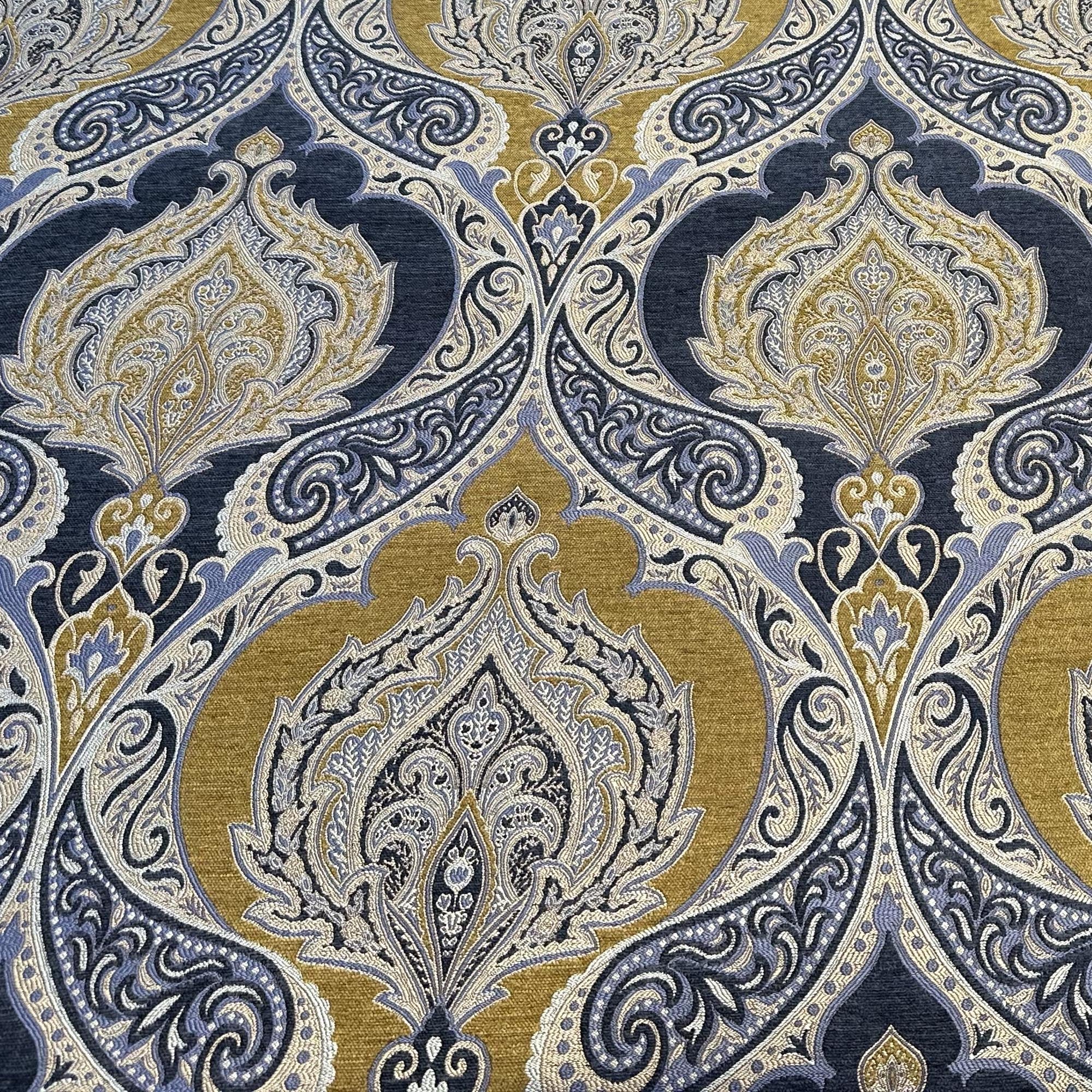 Plutus Blue Gold Beige Regal Paisley Paisley Luxury Throw Pillow-4