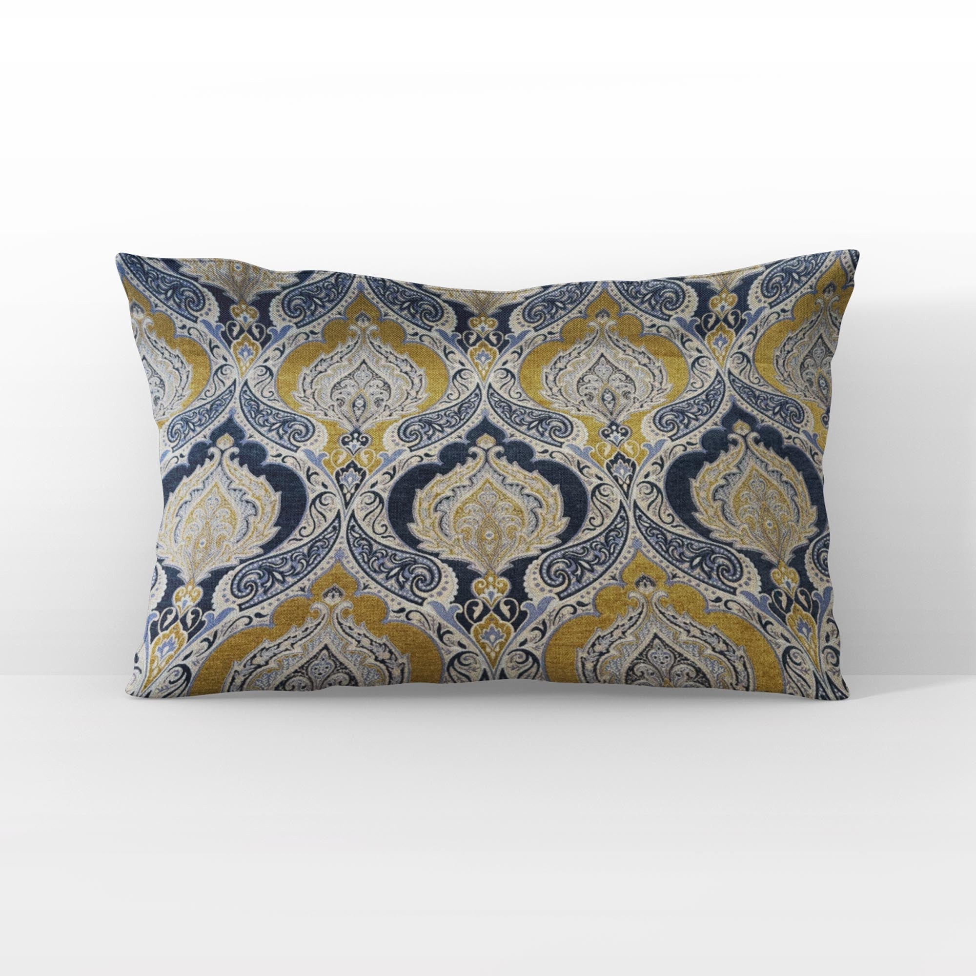 Plutus Blue Gold Beige Regal Paisley Paisley Luxury Throw Pillow-3