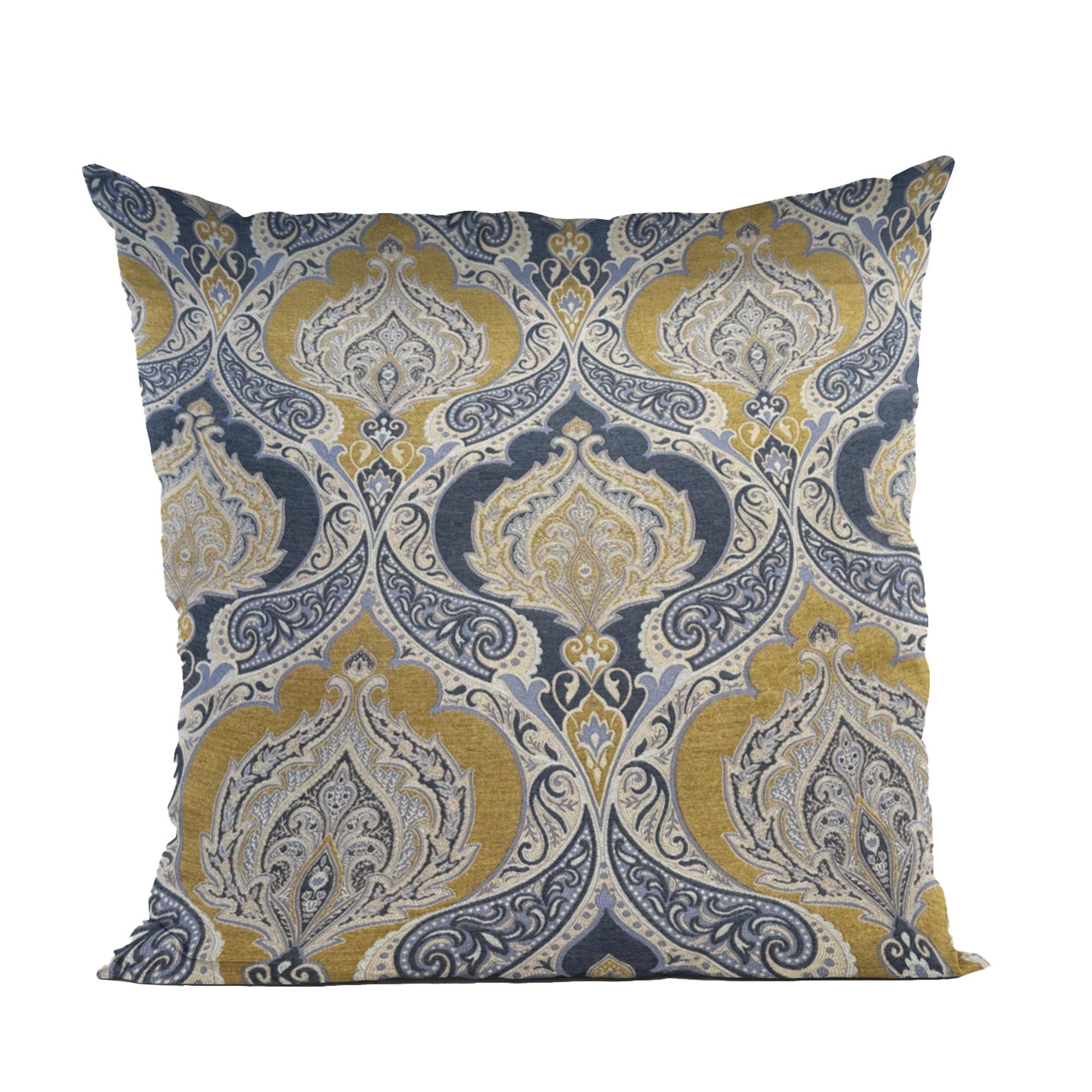 Plutus Blue Gold Beige Regal Paisley Paisley Luxury Throw Pillow-0