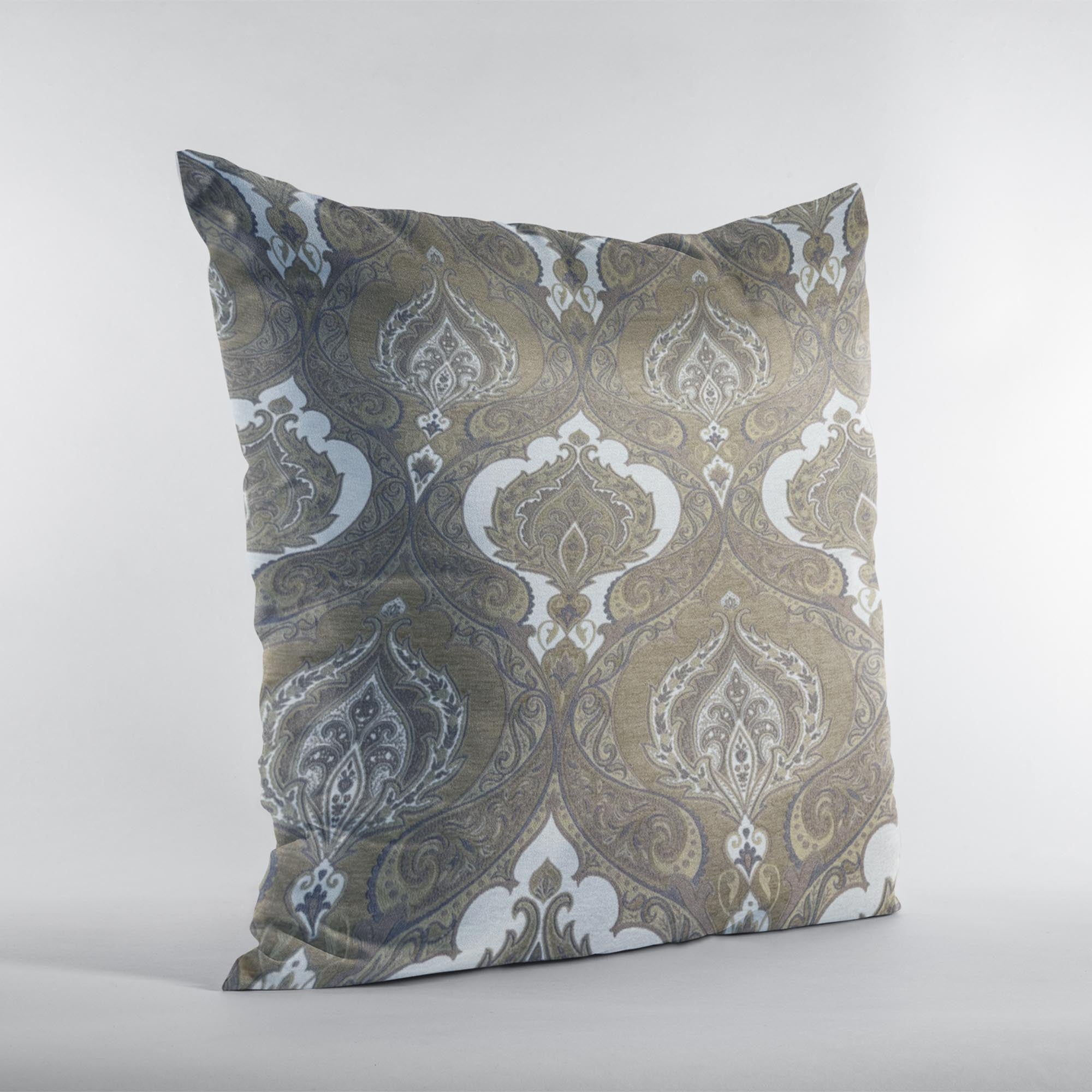 Plutus Brown Beige Noble Curves Paisley Luxury Throw Pillow-1