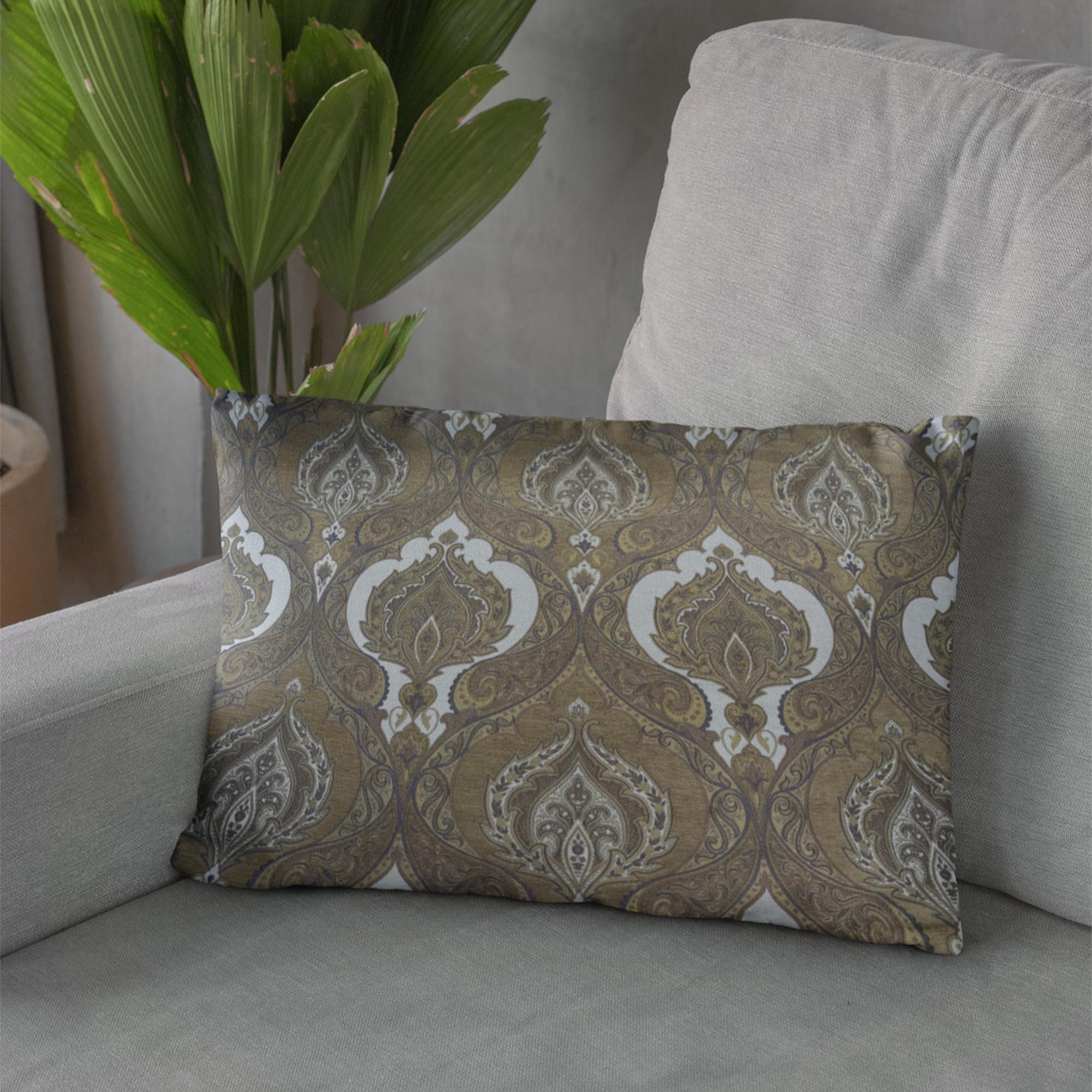 Plutus Brown Beige Noble Curves Paisley Luxury Throw Pillow-2