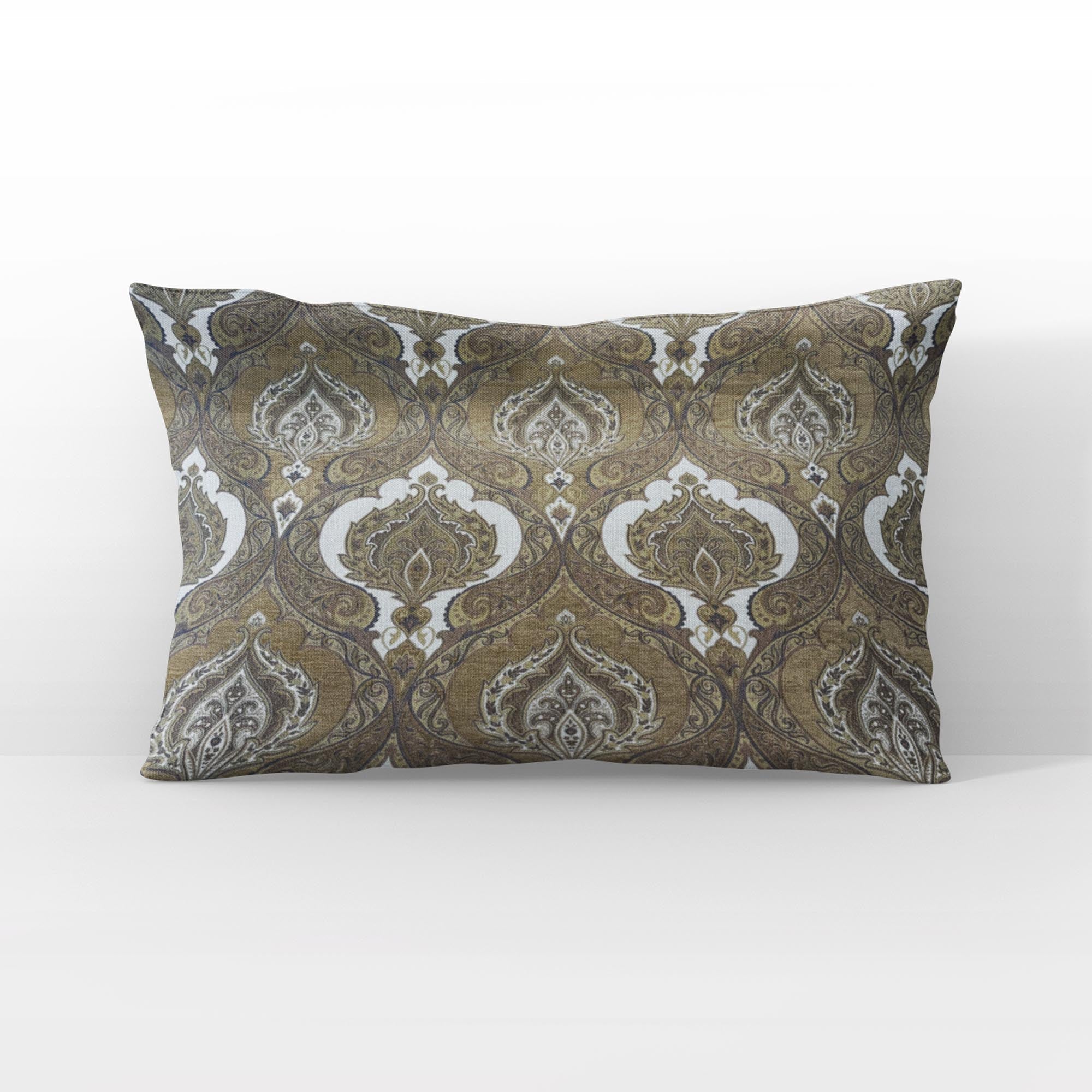 Plutus Brown Beige Noble Curves Paisley Luxury Throw Pillow-3