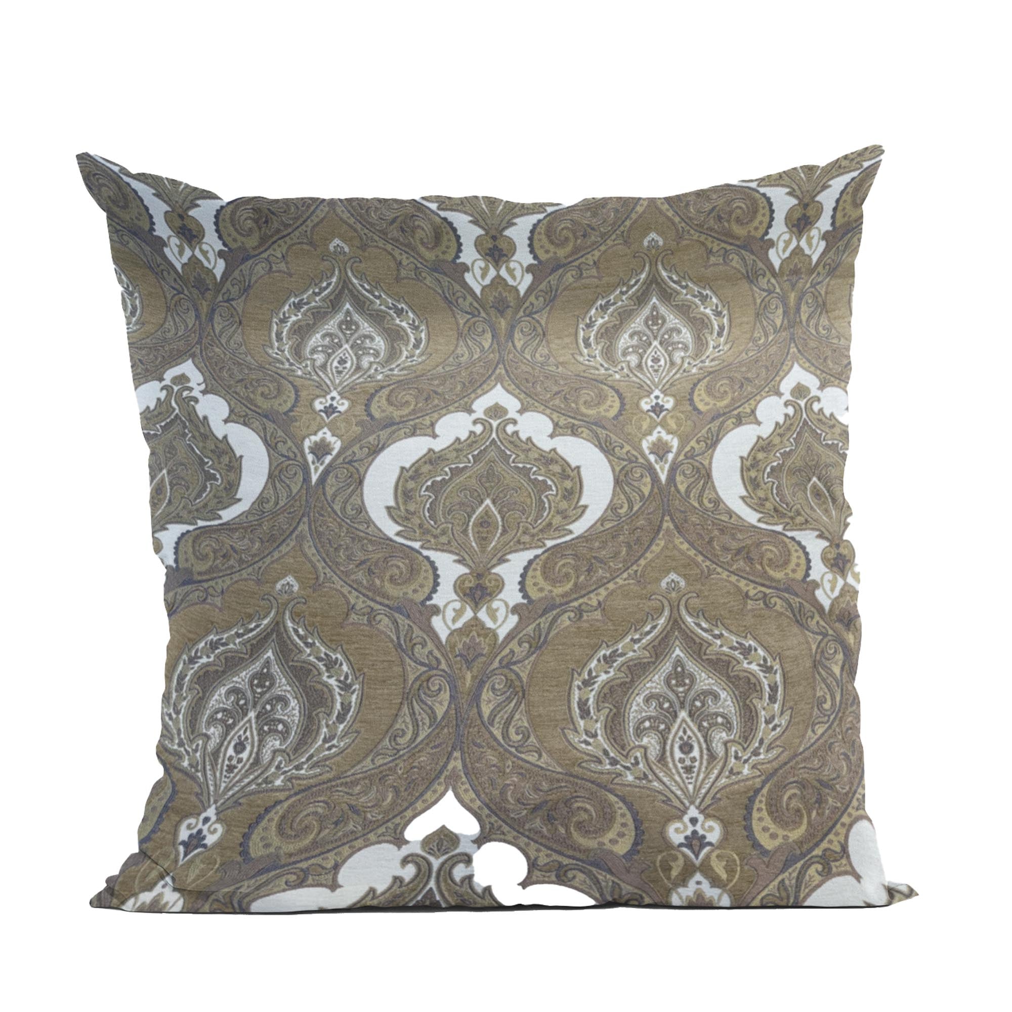 Plutus Brown Beige Noble Curves Paisley Luxury Throw Pillow-0