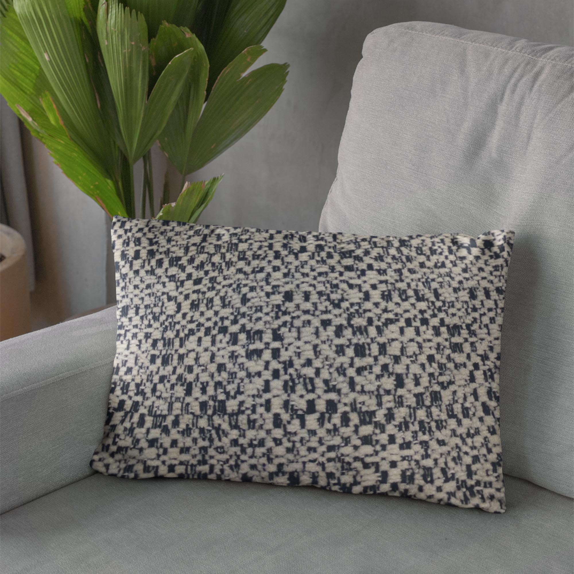 Plutus Blue Beige Classic Check Houndstooth Luxury Throw Pillow-2