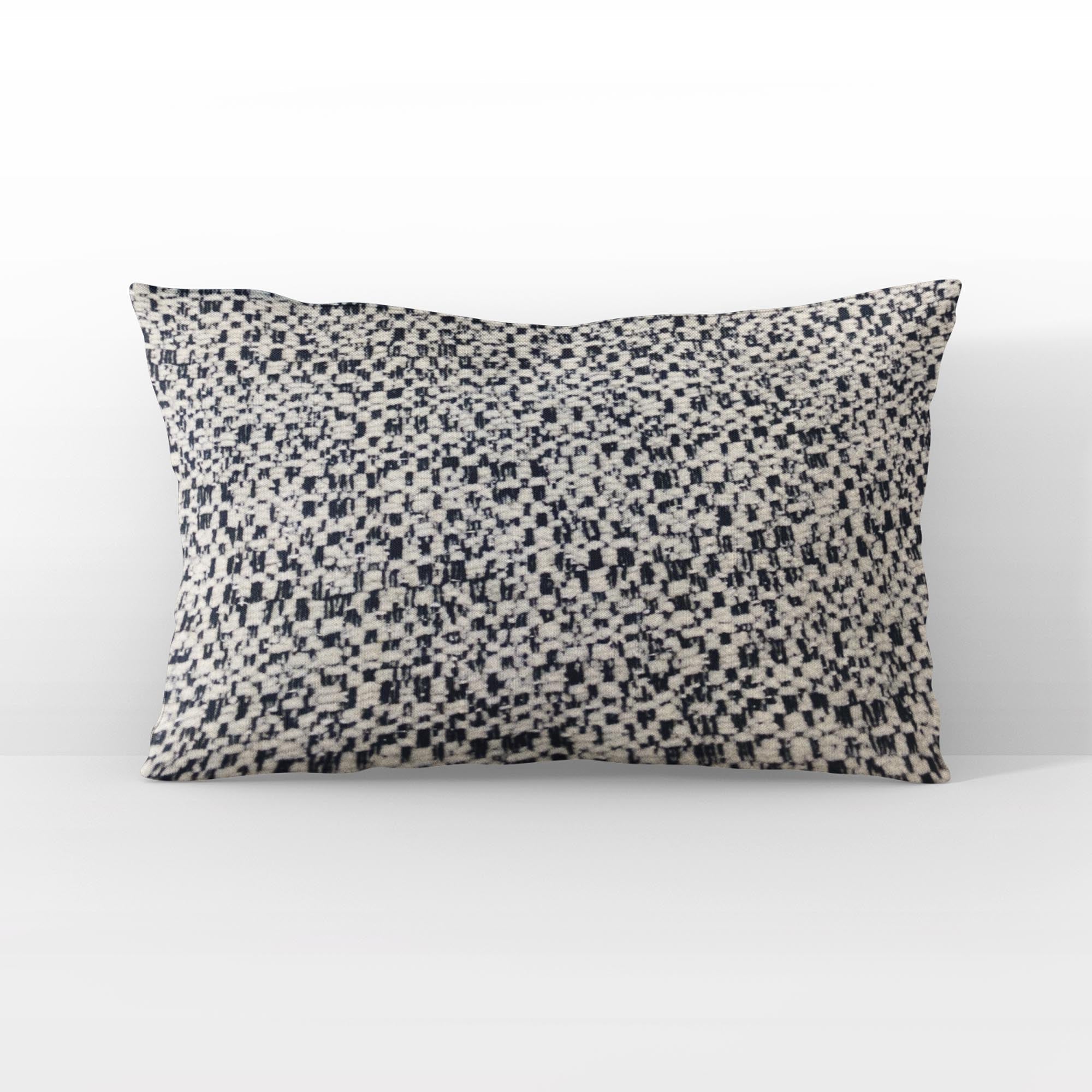 Plutus Blue Beige Classic Check Houndstooth Luxury Throw Pillow-3