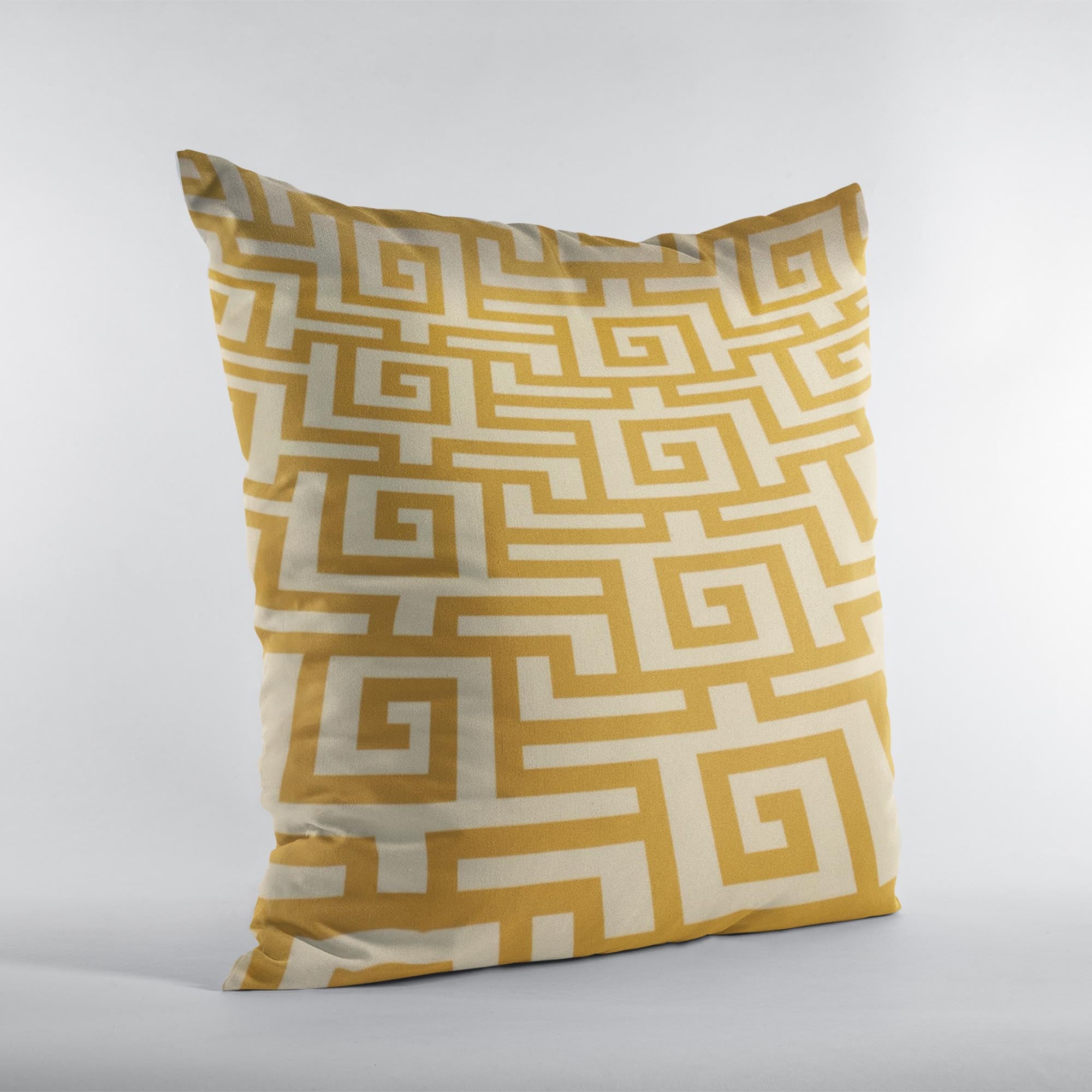 Plutus Orange Beige Mediterranean Charm Greek Key Luxury Throw Pillow-1