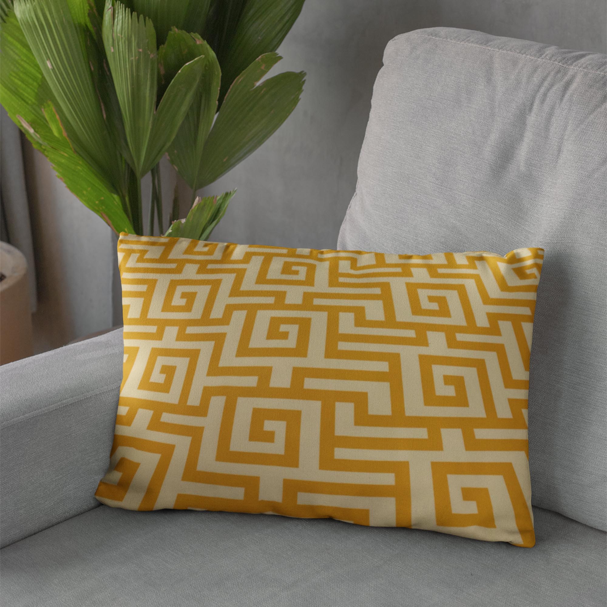 Plutus Orange Beige Mediterranean Charm Greek Key Luxury Throw Pillow-2