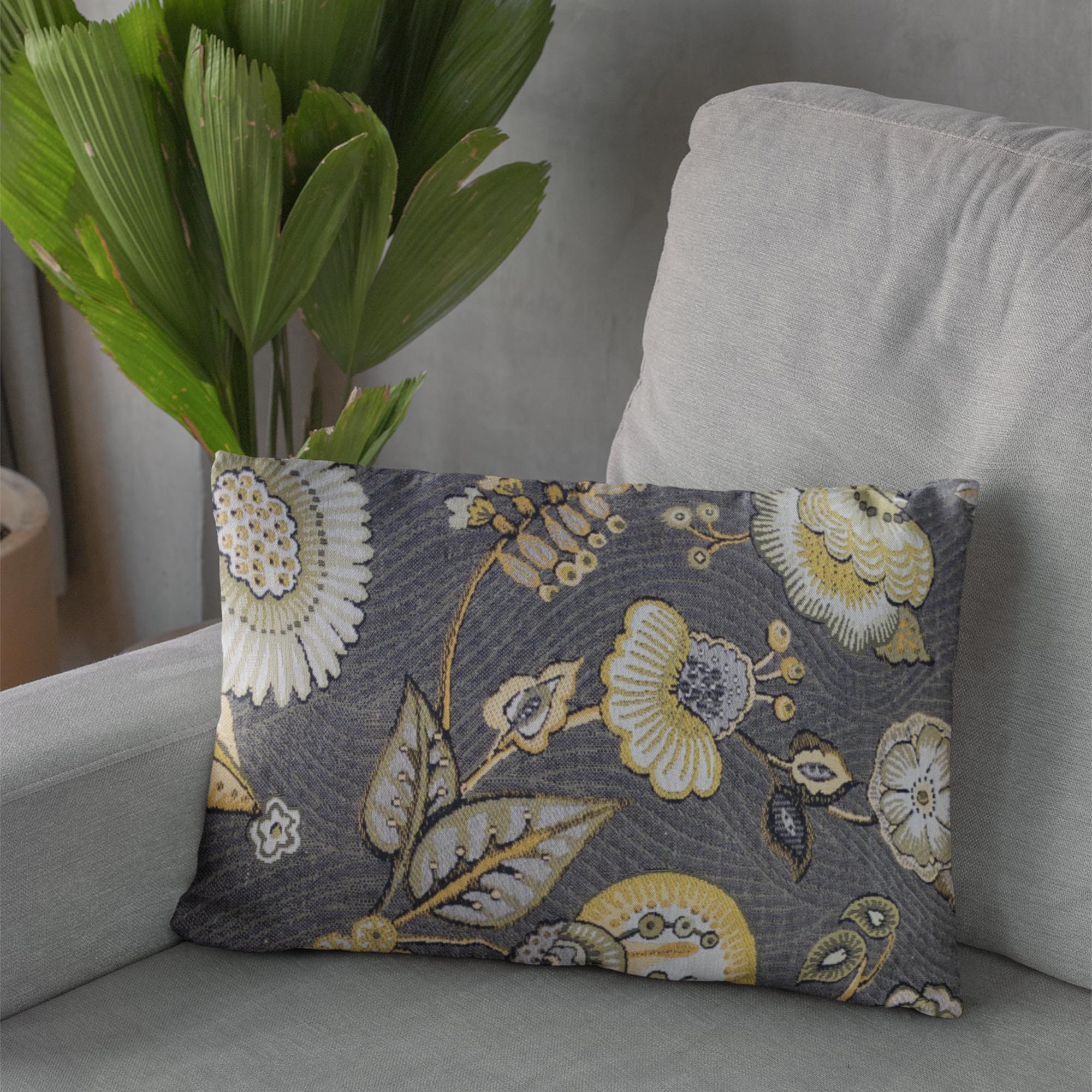 Plutus Gray Yellow Sunlit Garden Floral Luxury Throw Pillow-2