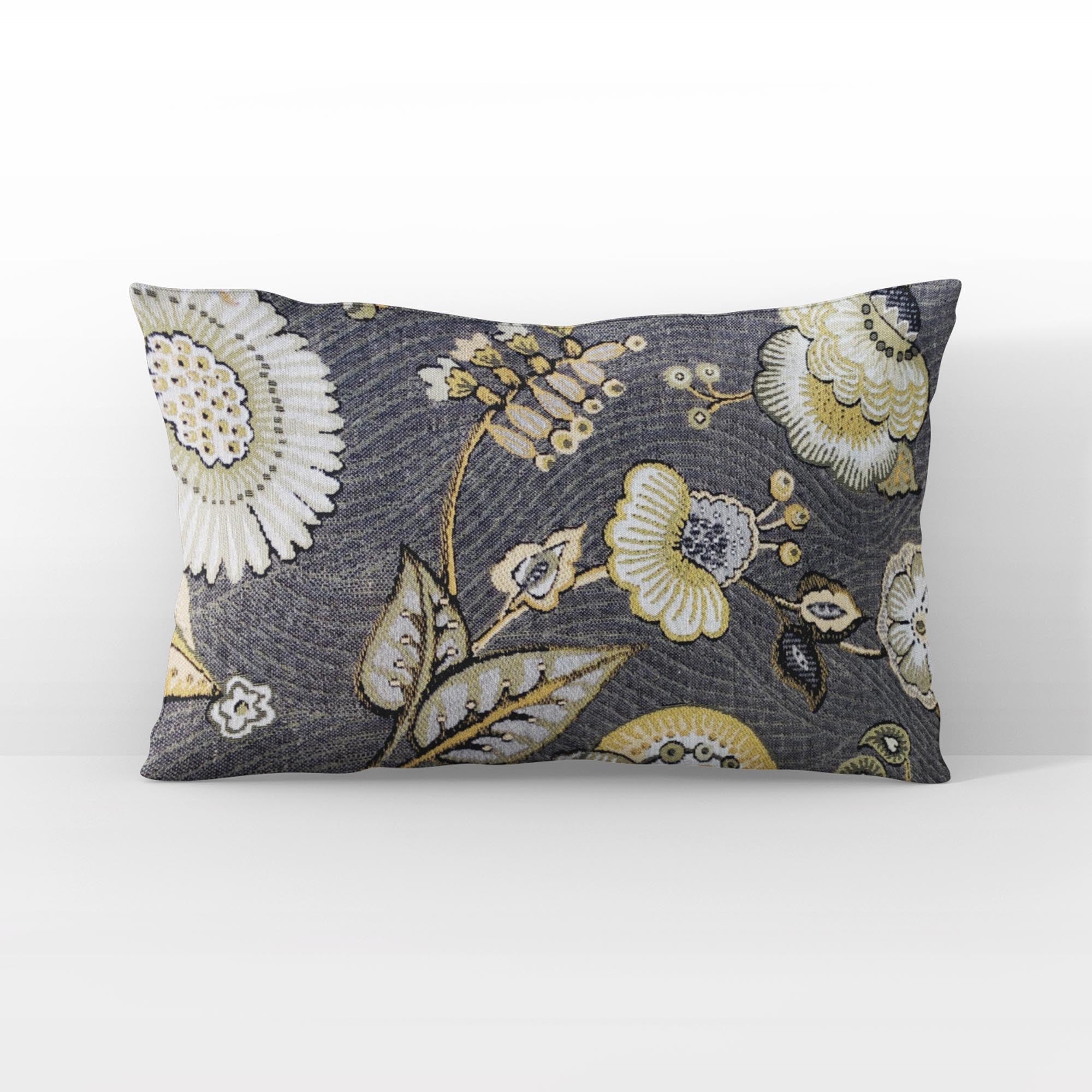 Plutus Gray Yellow Sunlit Garden Floral Luxury Throw Pillow-3