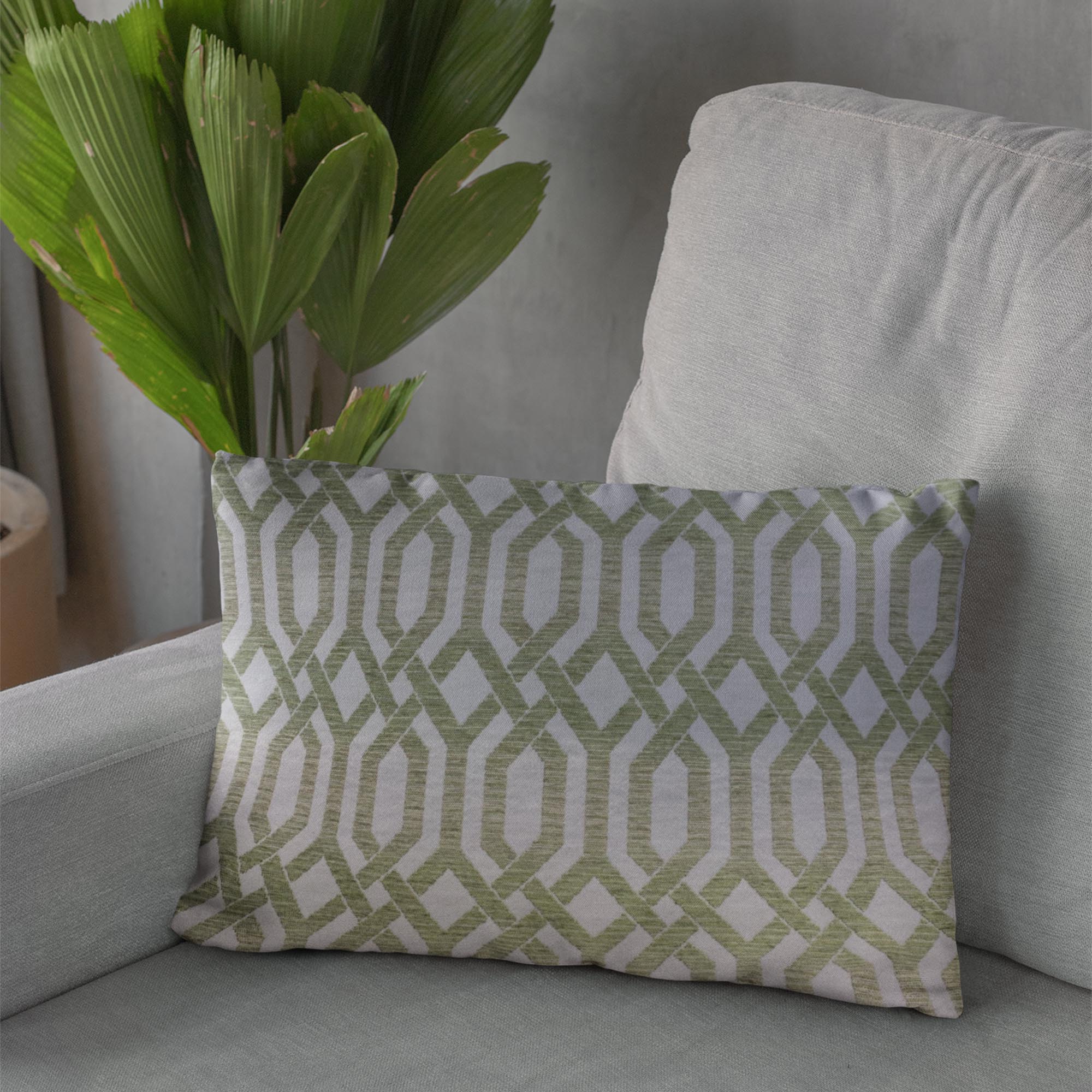 Plutus Green Beige Serene Meadow Imperial Trellis Luxury Throw Pillow-2