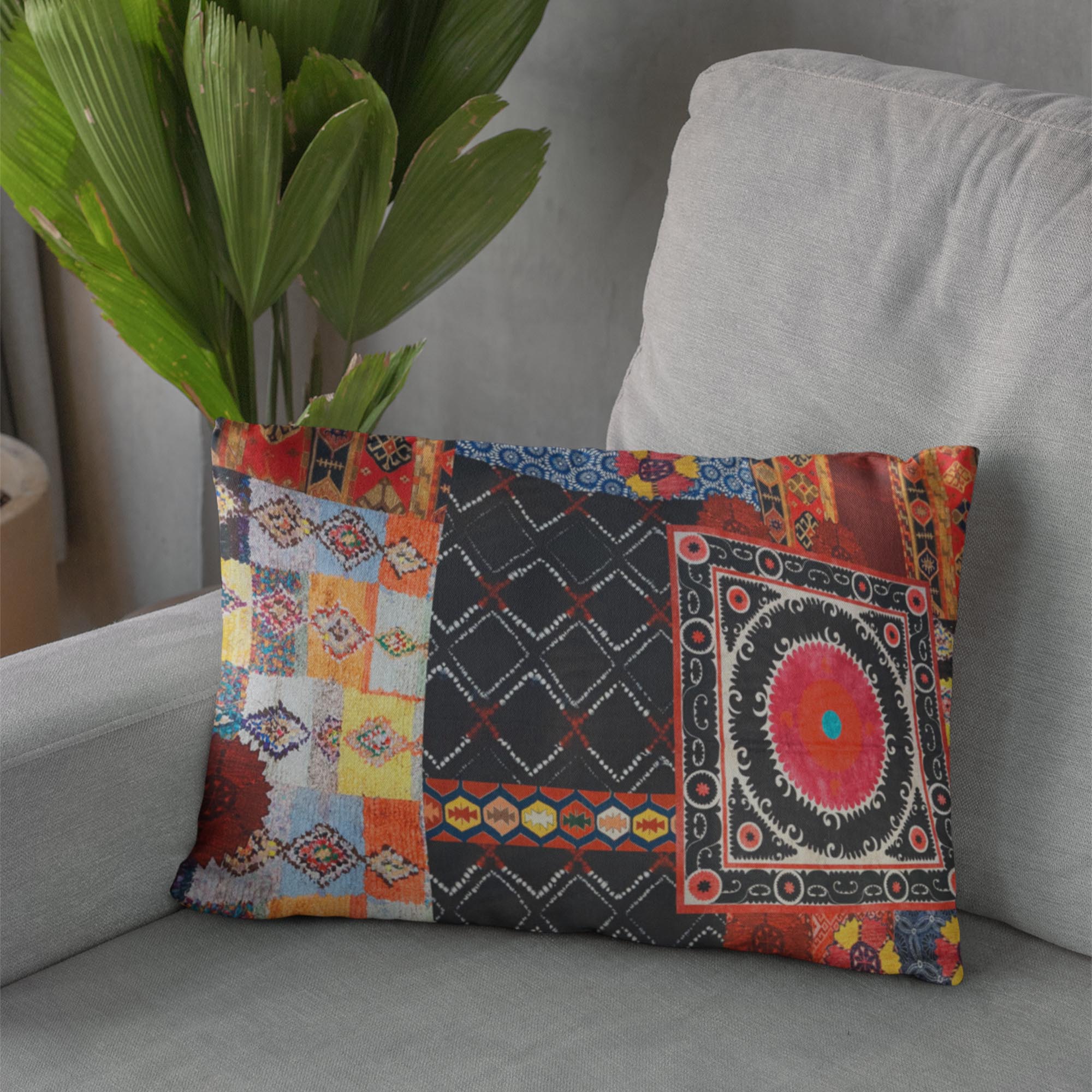 Plutus Multicolor Colorful Mosaic Patch Luxury Throw Pillow-2