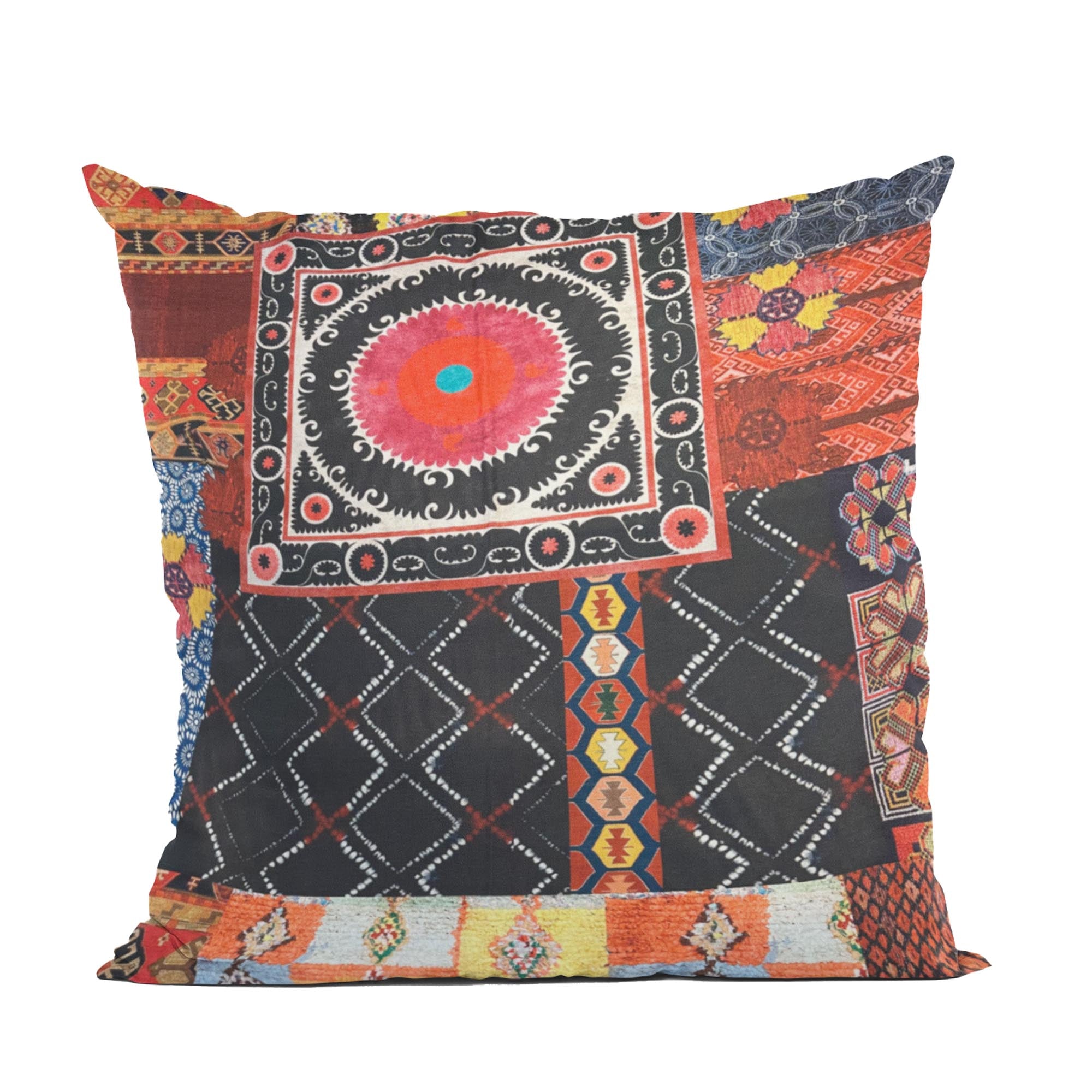 Plutus Multicolor Colorful Mosaic Patch Luxury Throw Pillow-0