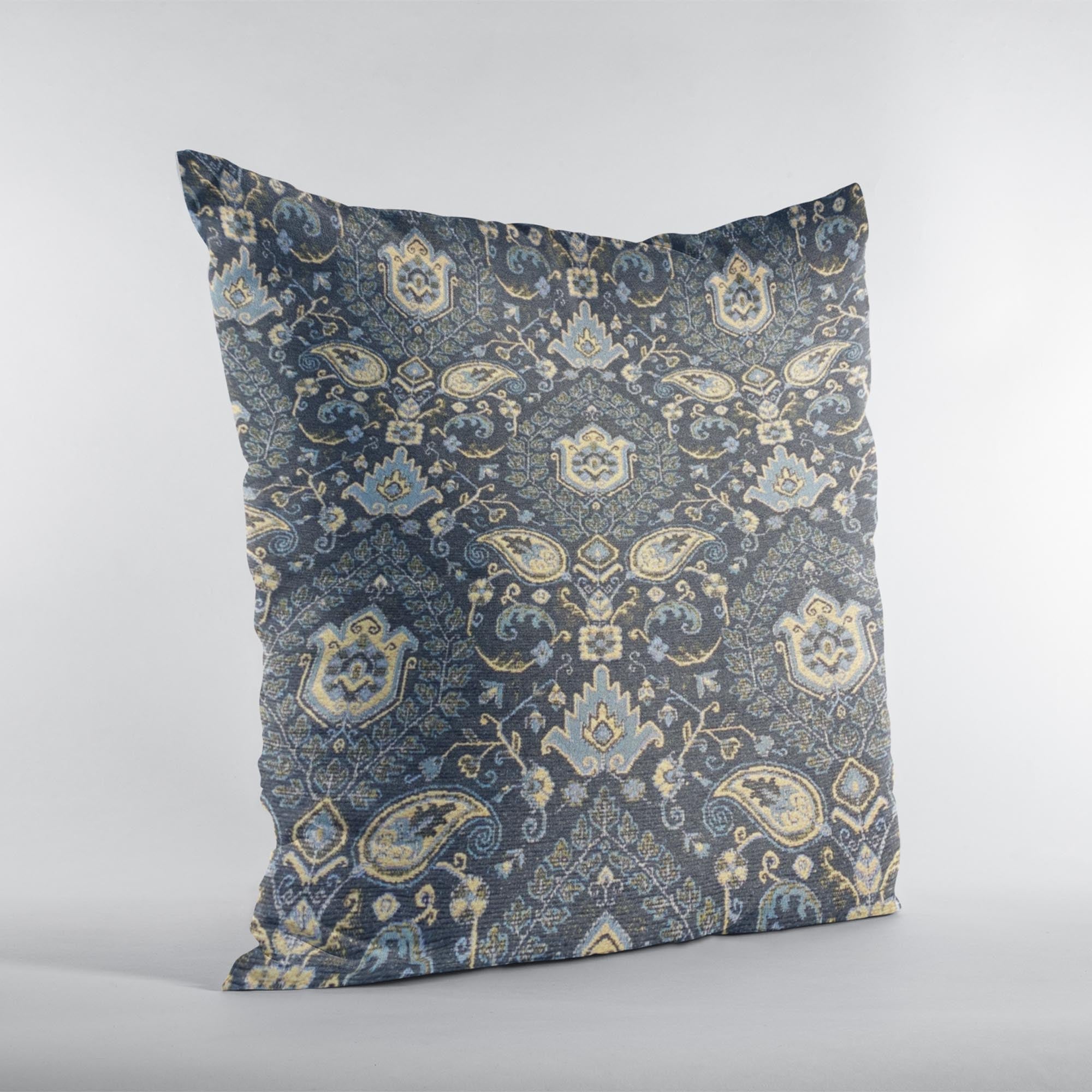 Plutus Gray Yellow Gilded Elegance Paisley Luxury Throw Pillow-1