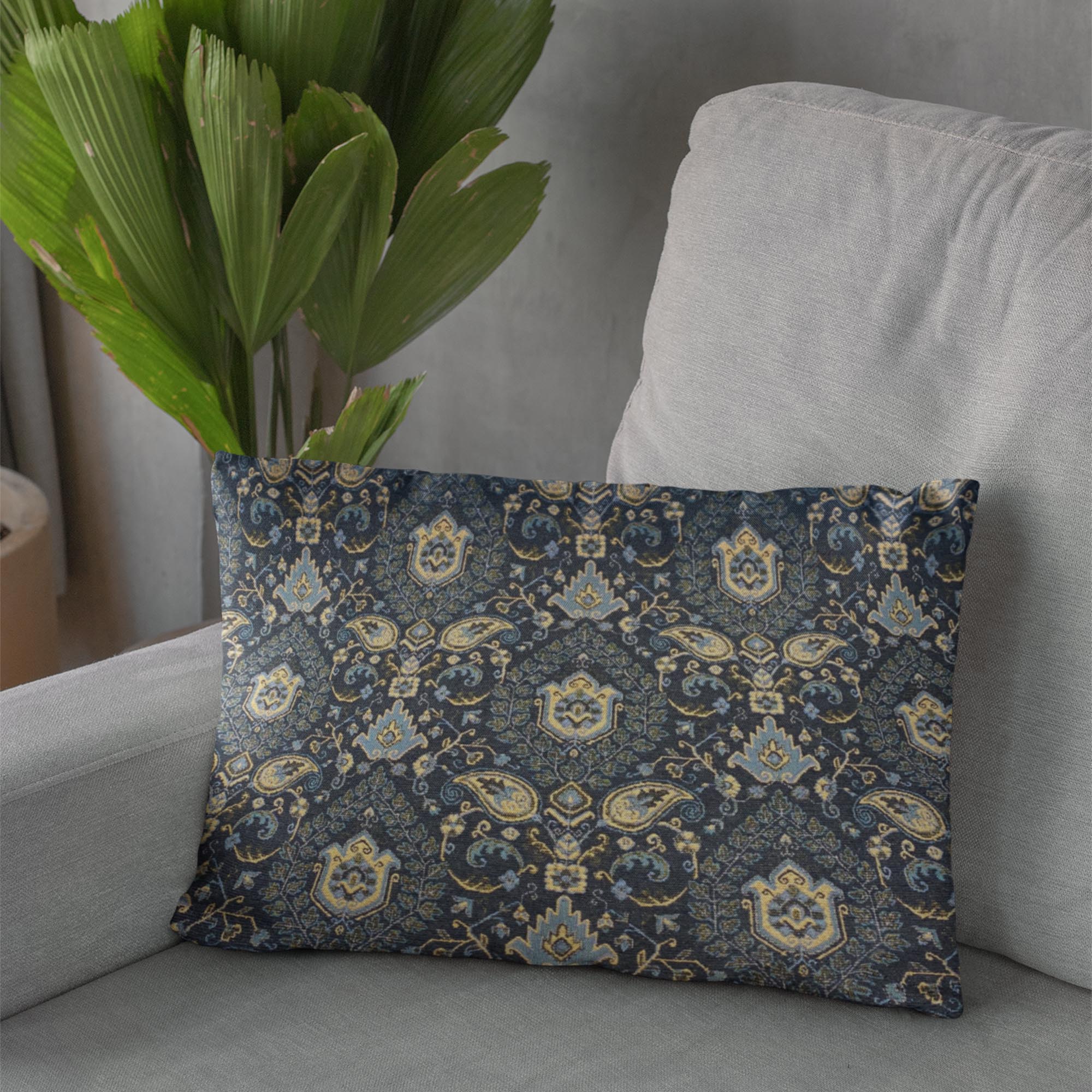 Plutus Gray Yellow Gilded Elegance Paisley Luxury Throw Pillow-2