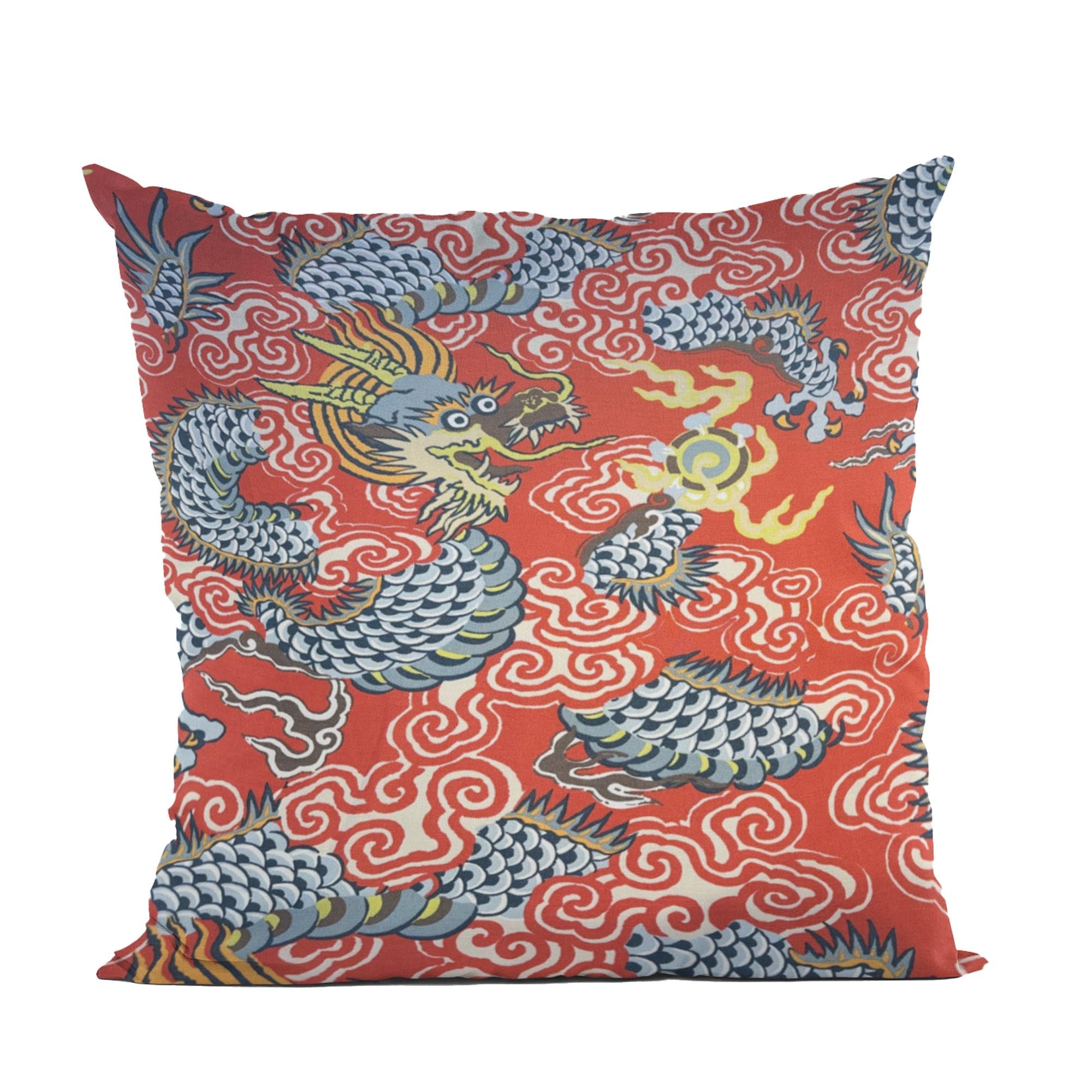 Plutus Red Blue Dragon's Fury Animal Luxury Throw Pillow-0