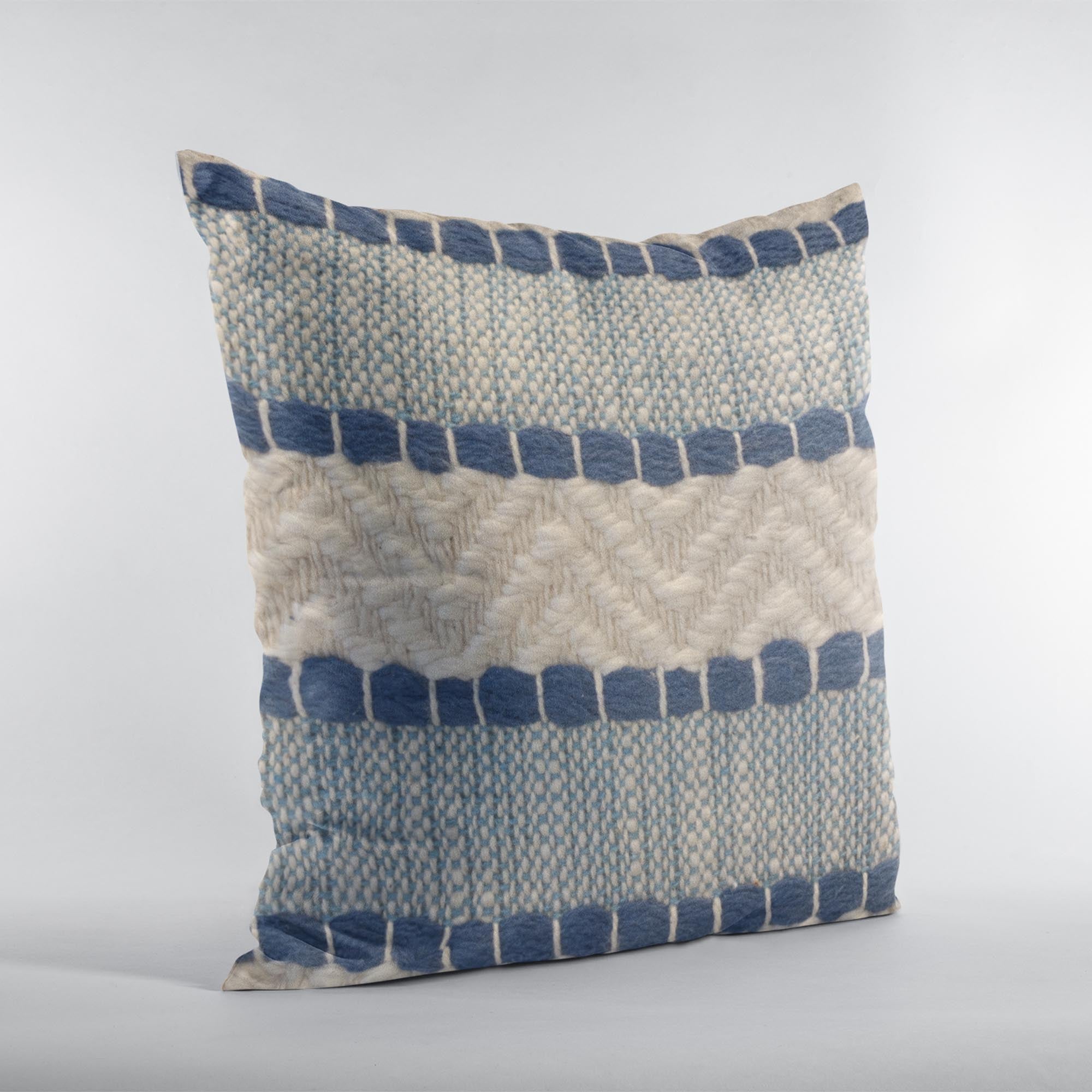 Plutus Blue Beige Tideweave Stripe Luxury Throw Pillow-1