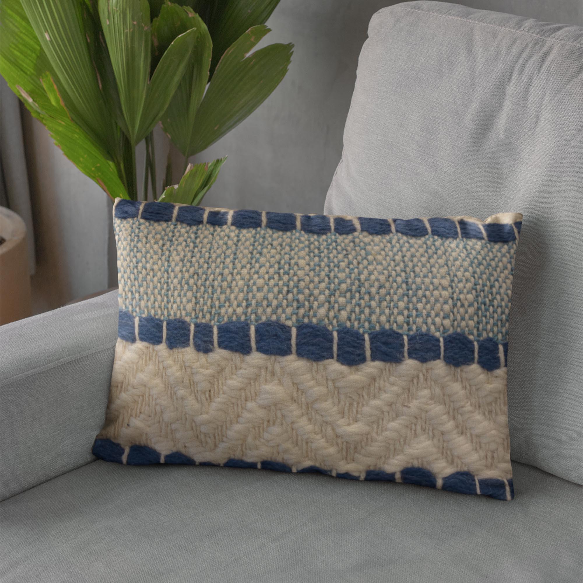 Plutus Blue Beige Tideweave Stripe Luxury Throw Pillow-2