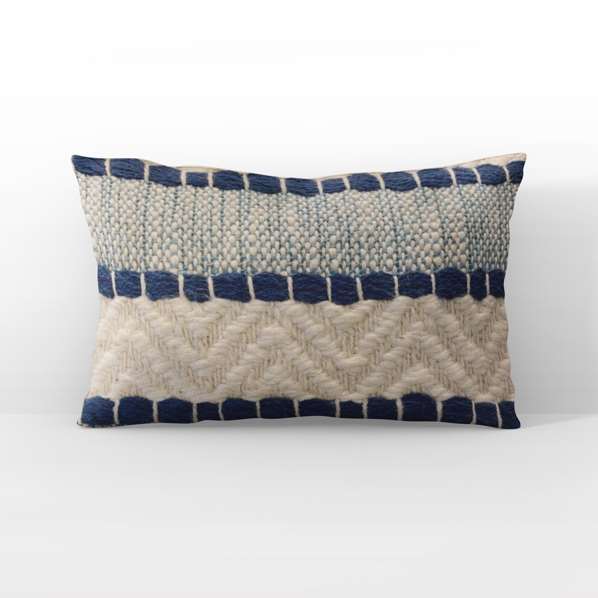 Plutus Blue Beige Tideweave Stripe Luxury Throw Pillow-3