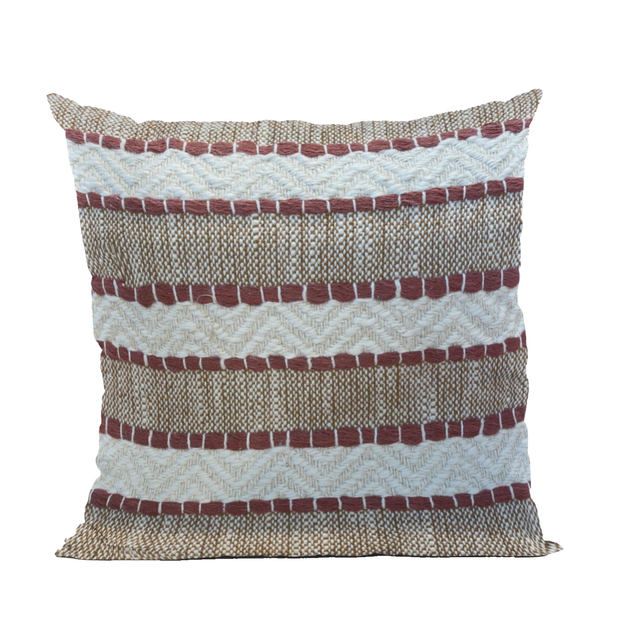 Plutus Red Beige Crimson Knit Stripe Luxury Throw Pillow-0