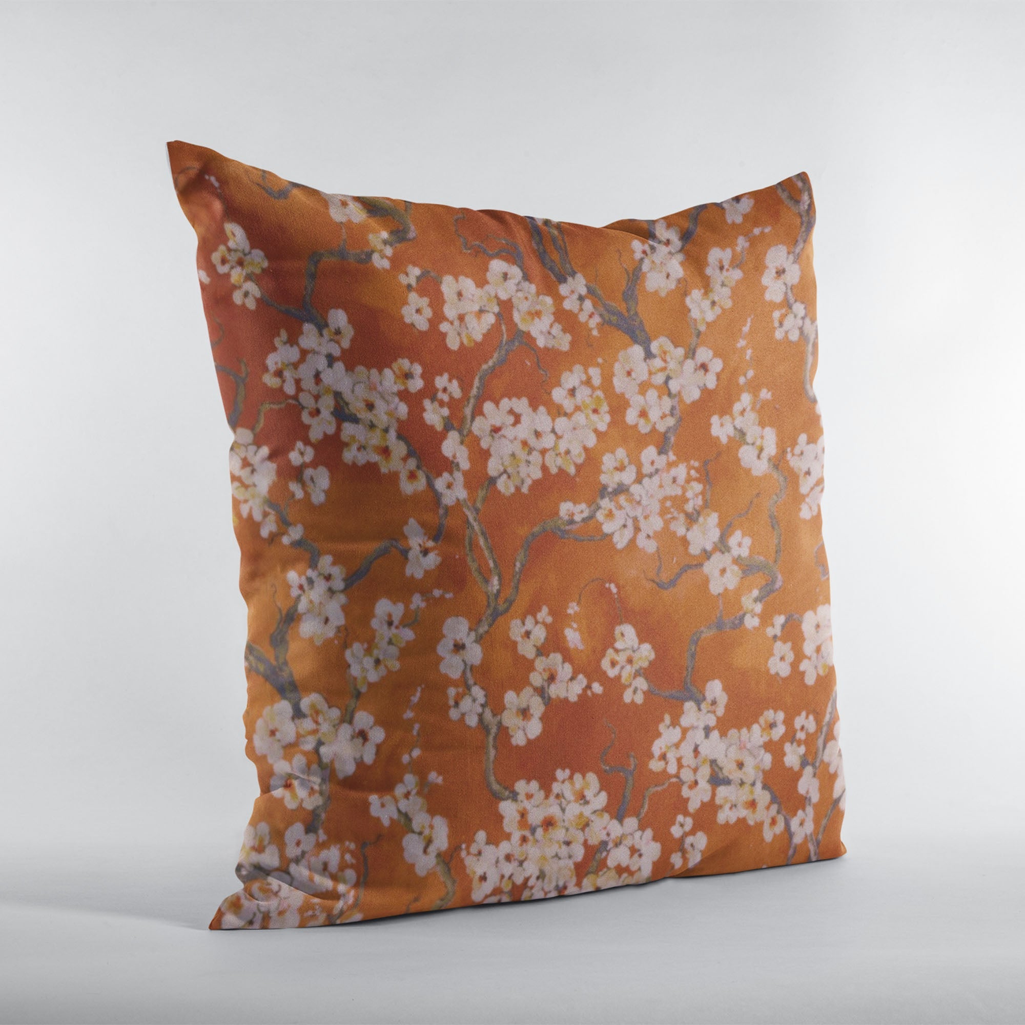 Plutus Persimmon Garden Cherry Blossoms Printed On A Linen Looking Polyester. Luxury Throw Pillow-2