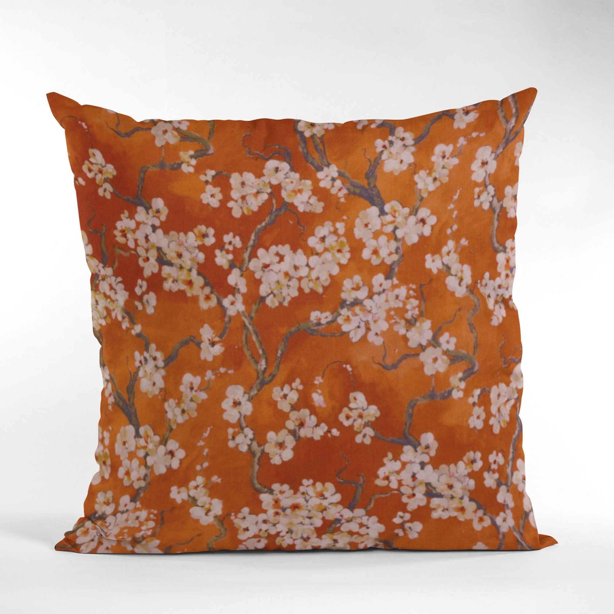 Plutus Persimmon Garden Cherry Blossoms Printed On A Linen Looking Polyester. Luxury Throw Pillow-4