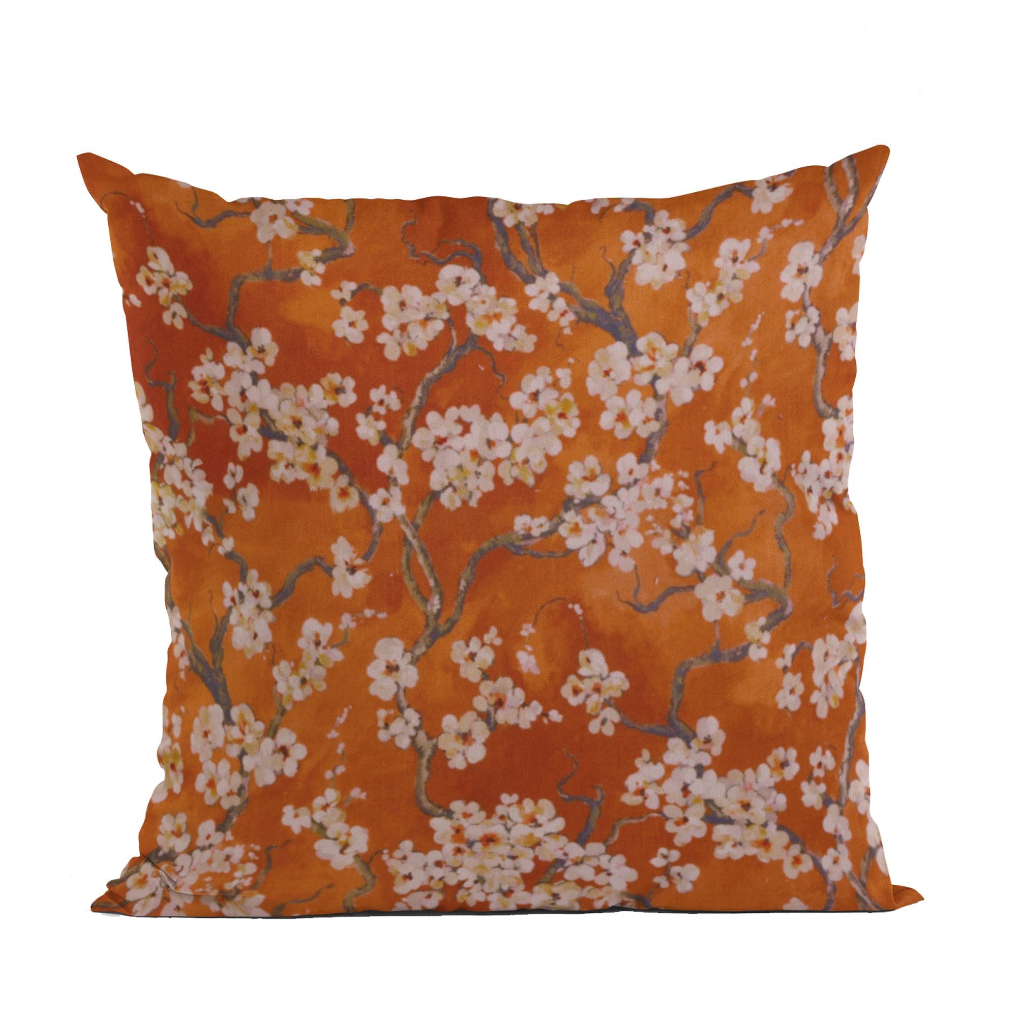 Plutus Persimmon Garden Cherry Blossoms Printed On A Linen Looking Polyester. Luxury Throw Pillow-0