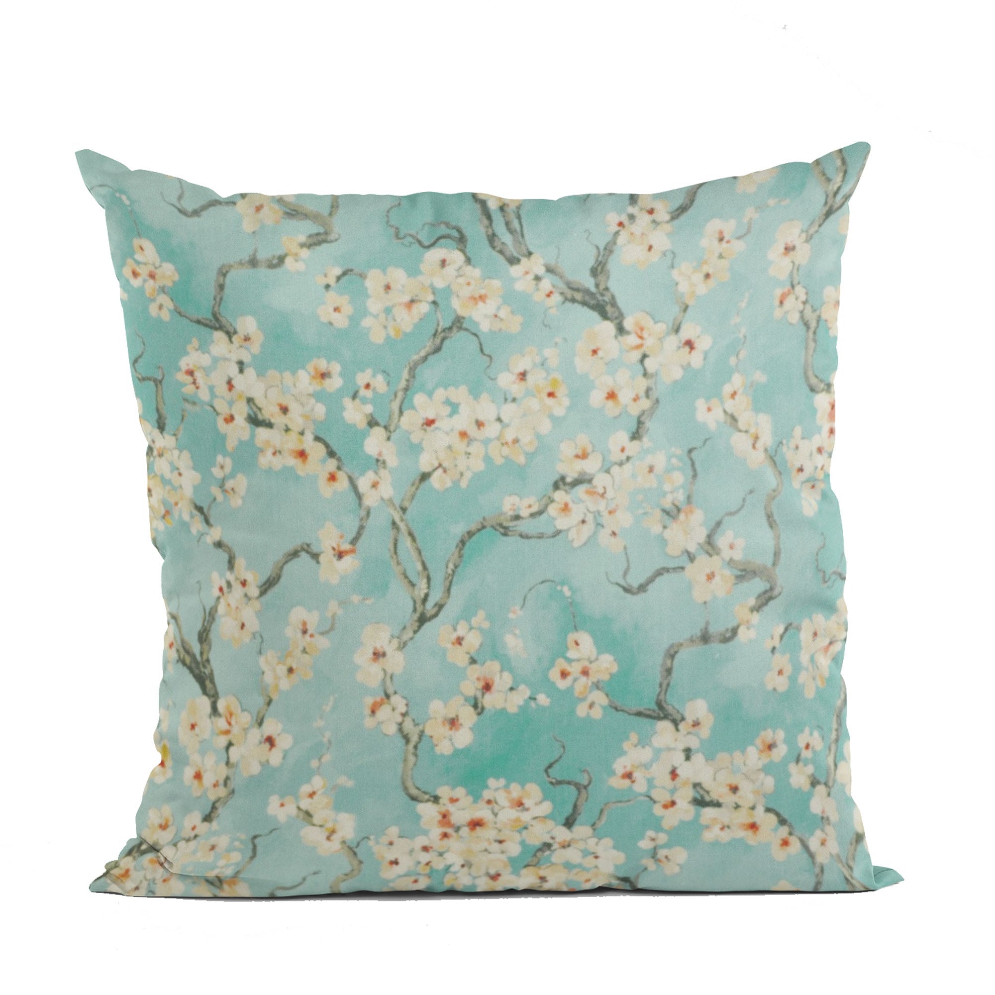 Plutus Spa Garden Cherry Blossoms Printed On A Linen Looking Polyester. Luxury Throw Pillow-0