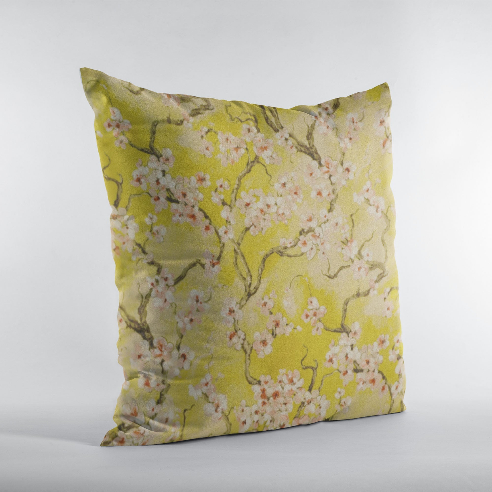 Plutus Curry Garden Cherry Blossoms Printed On A Linen Looking Polyester. Luxury Throw Pillow-2