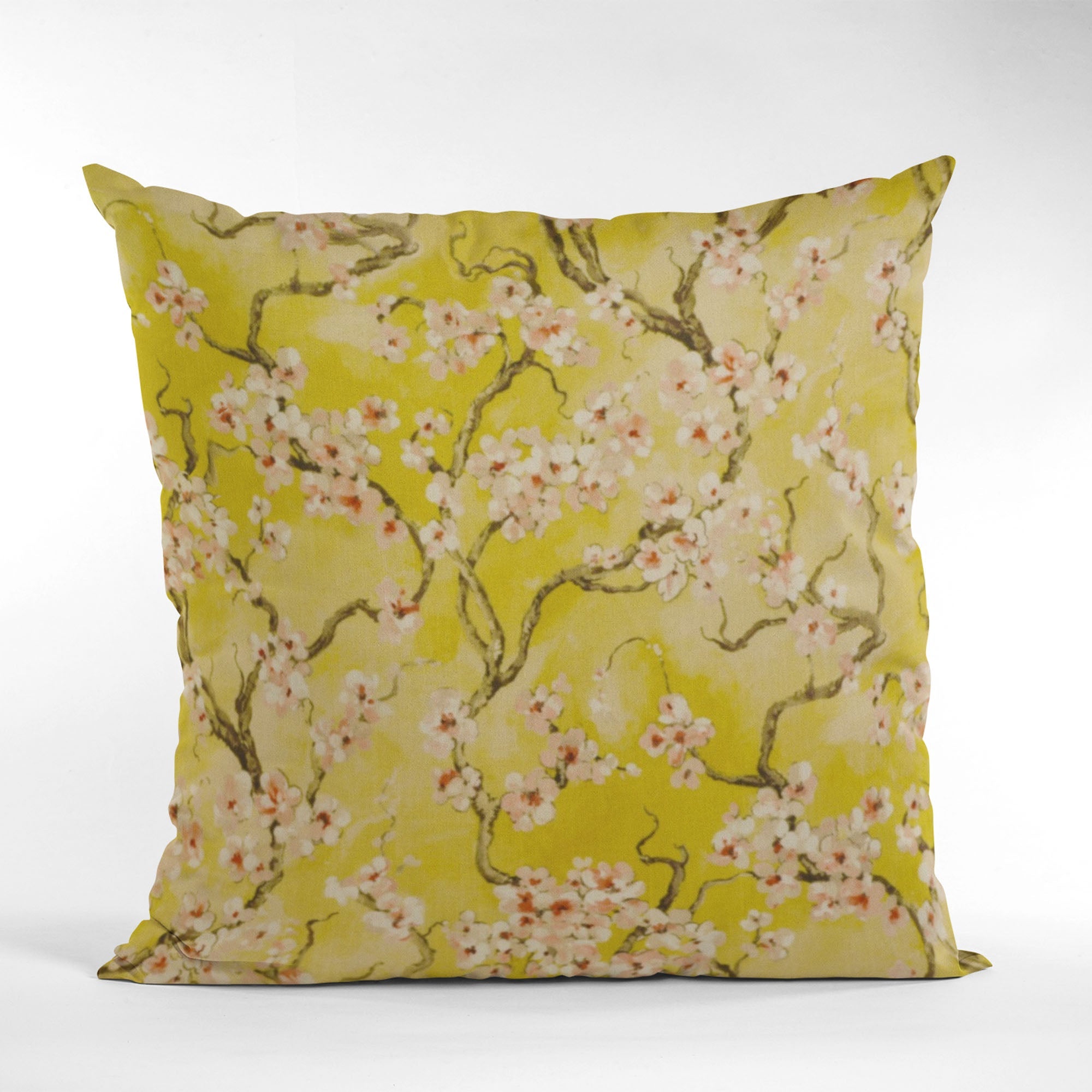 Plutus Curry Garden Cherry Blossoms Printed On A Linen Looking Polyester. Luxury Throw Pillow-4