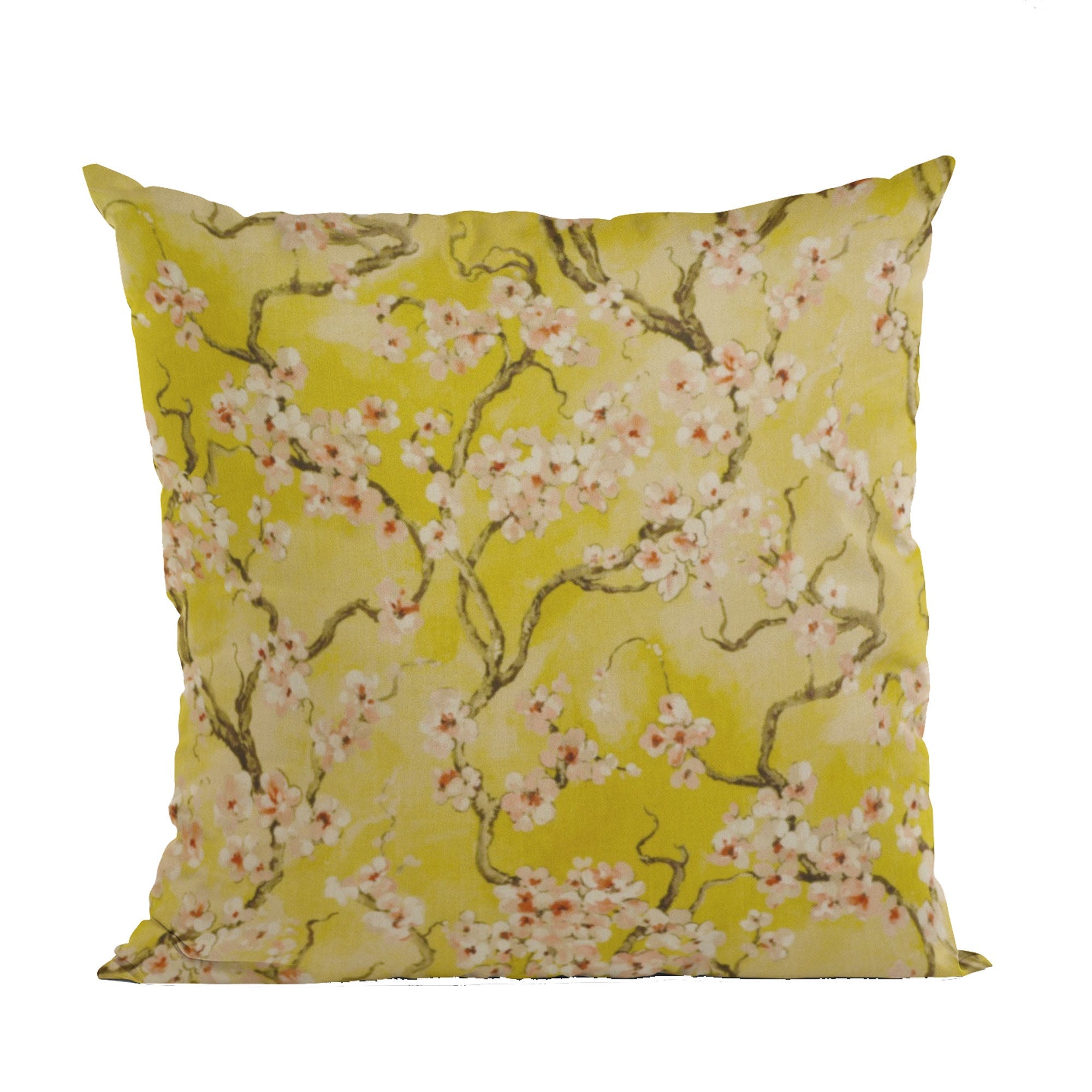 Plutus Curry Garden Cherry Blossoms Printed On A Linen Looking Polyester. Luxury Throw Pillow-0