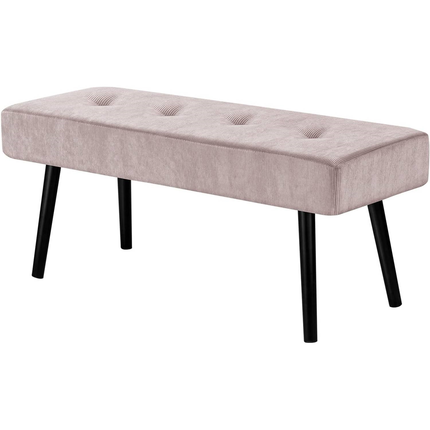 Mid-Century Pink Corduroy Upholstered End of Bed Bench with Black Metal Legs-3