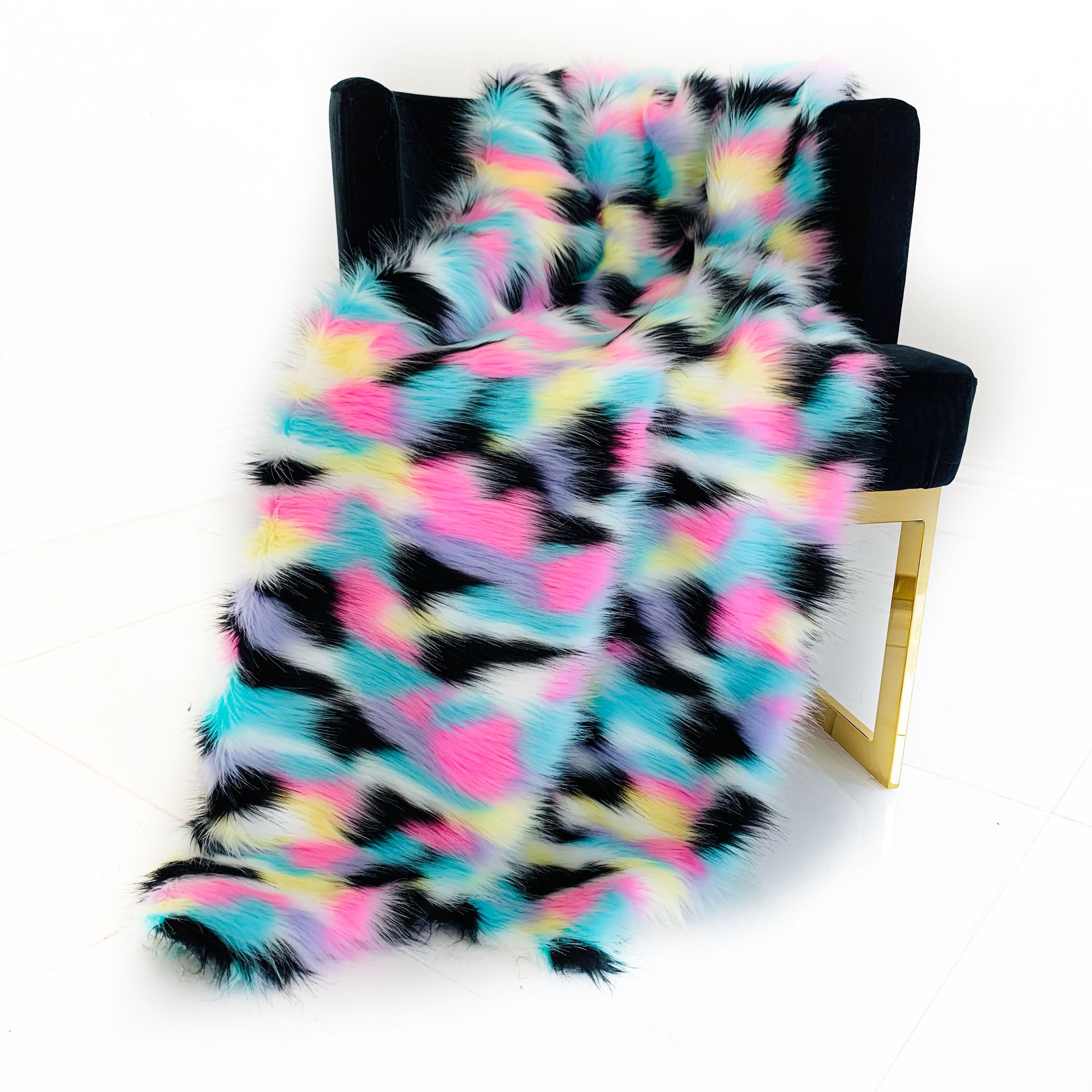 Plutus Pink, Blue, Black, Yellow  Exotic Faux Fur Luxury Throw Blanket-0